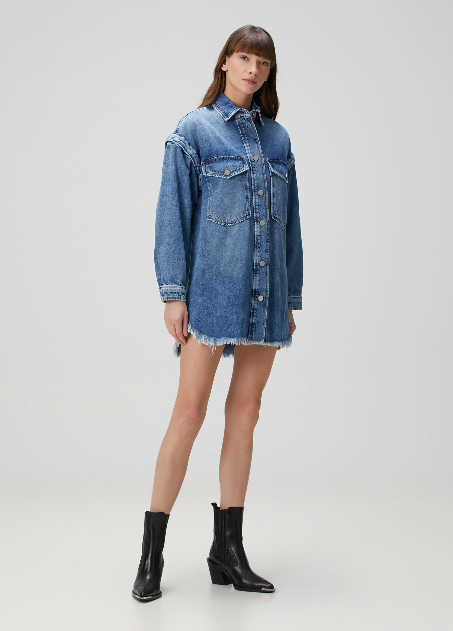 Faye Mavi Oversized Denim Elbise