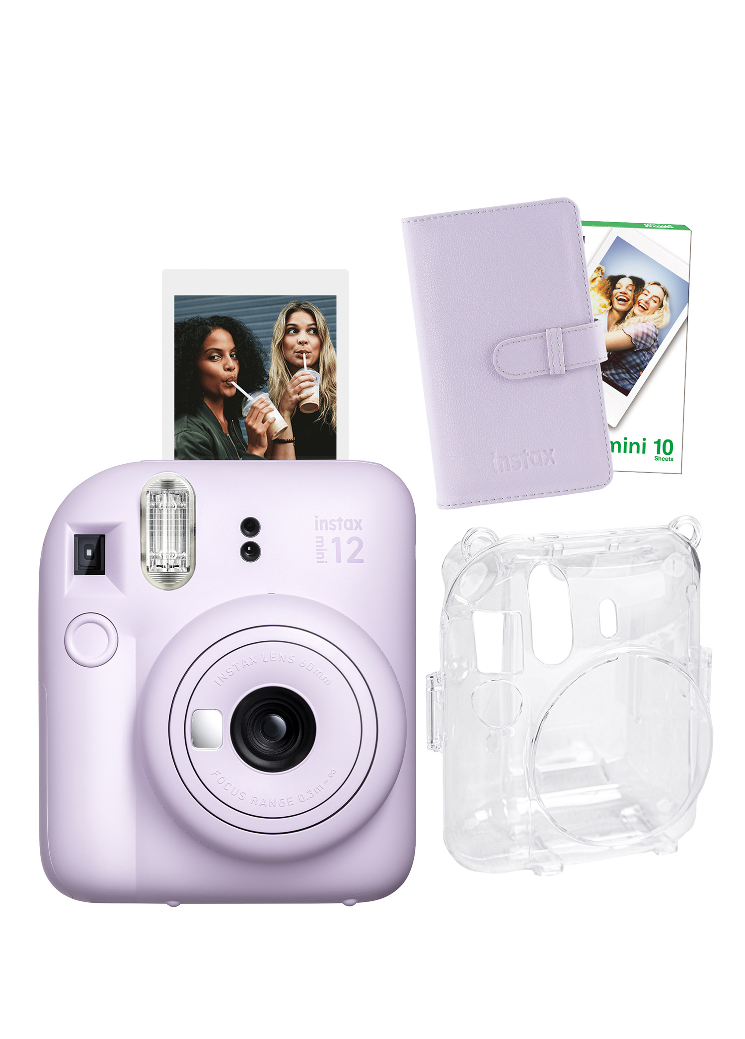 Instax Mini 12 Lila Fotoğraf Makinesi + 10'lu Film Laporta Albüm ve Şeffaf Kılıf Seti