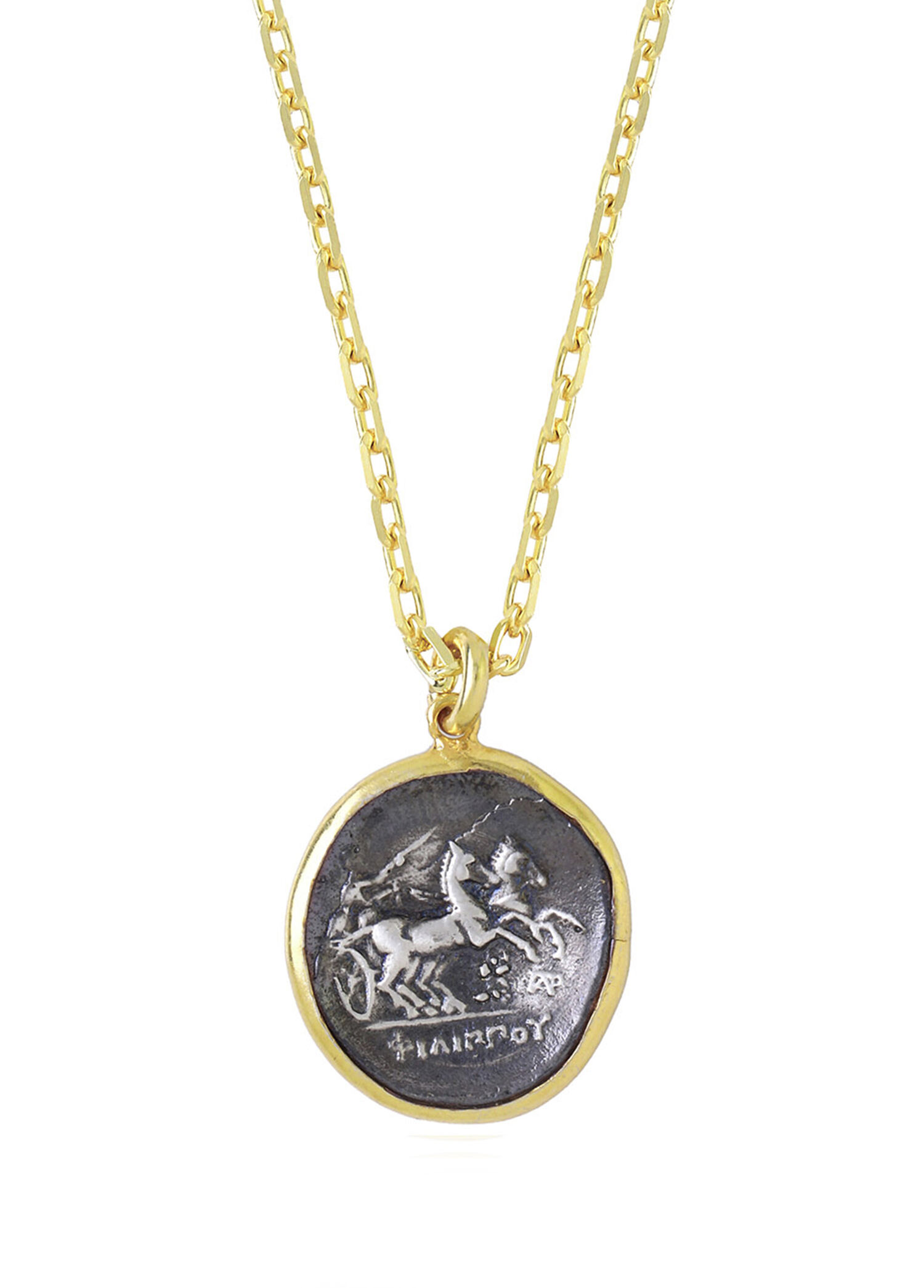 Chariots Antik Para 925 Ayar Gümüş Üzeri 22 Ayar Altın Kaplama Unisex Kolye