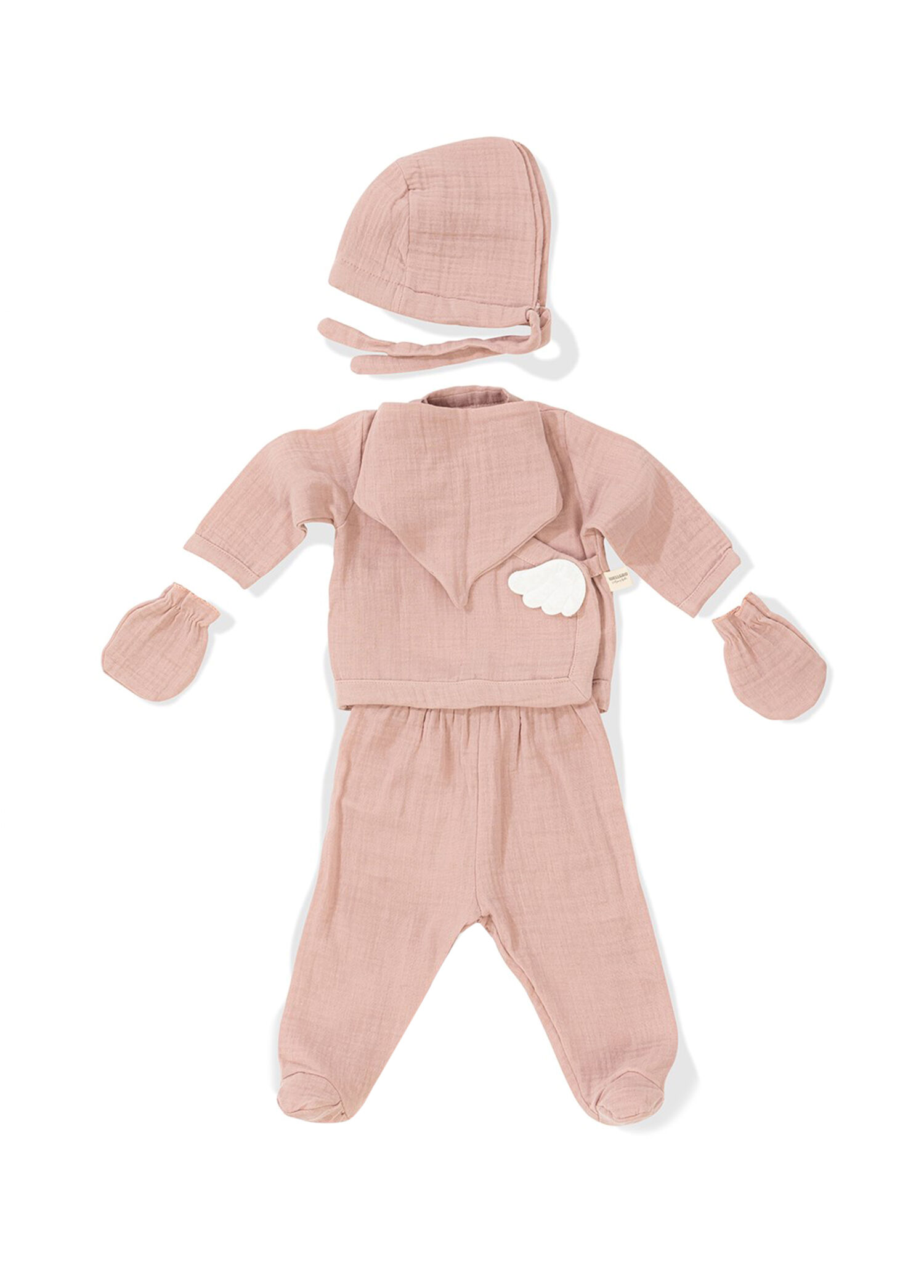 Angel Wings Pembe Müslin Kız Bebek 5'li Hastane Çıkışı