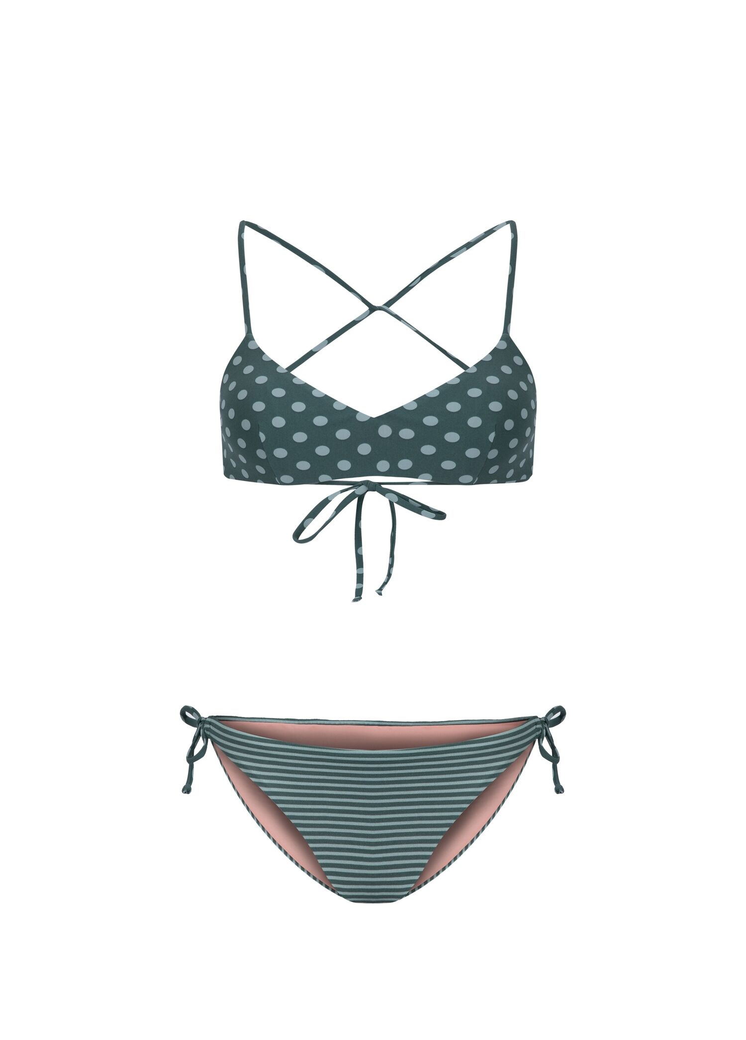 Elda Yeşil Çizgili ve Puantiyeli Bikini Takımı