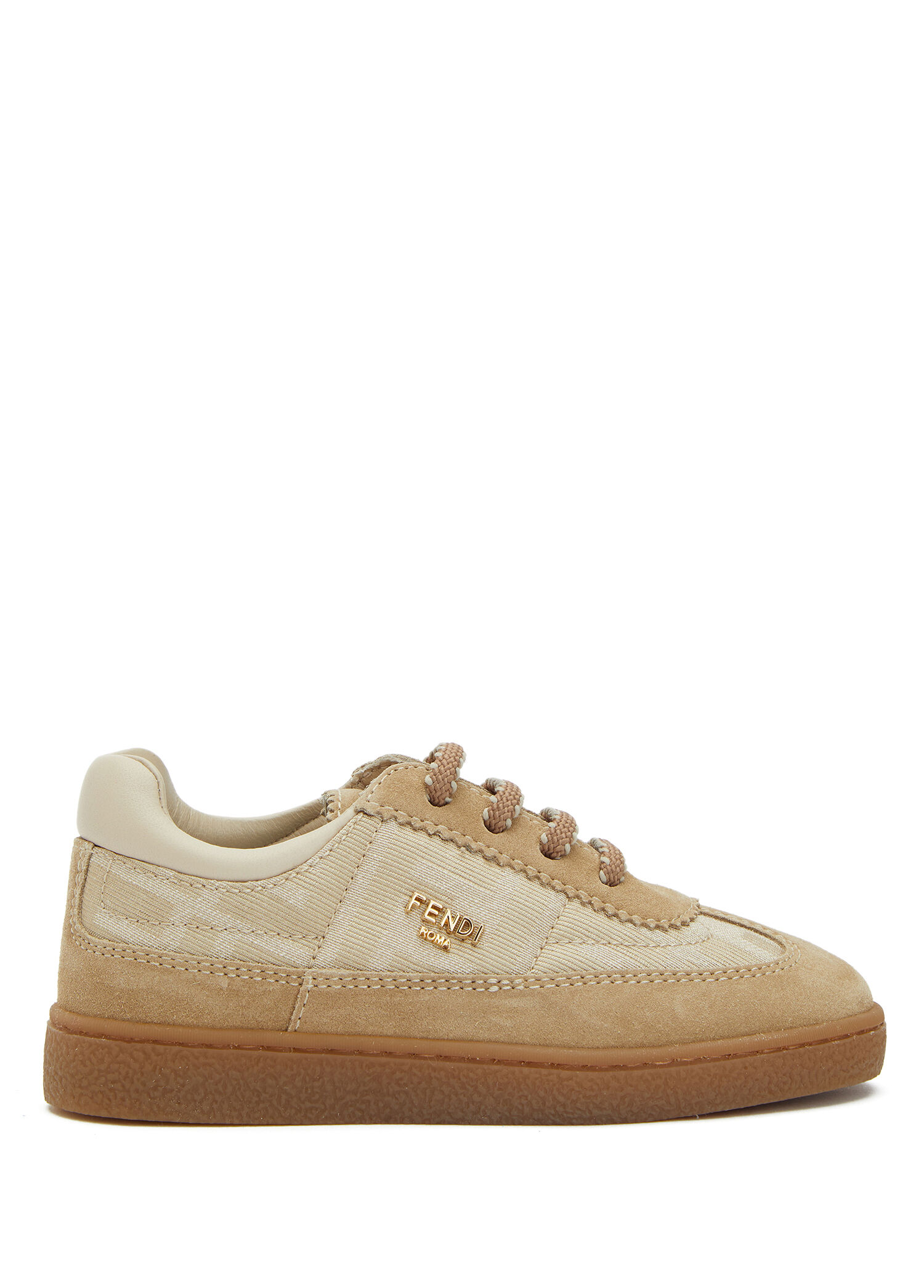 Krem Logo Desenli Erkek Çocuk Süet Sneaker