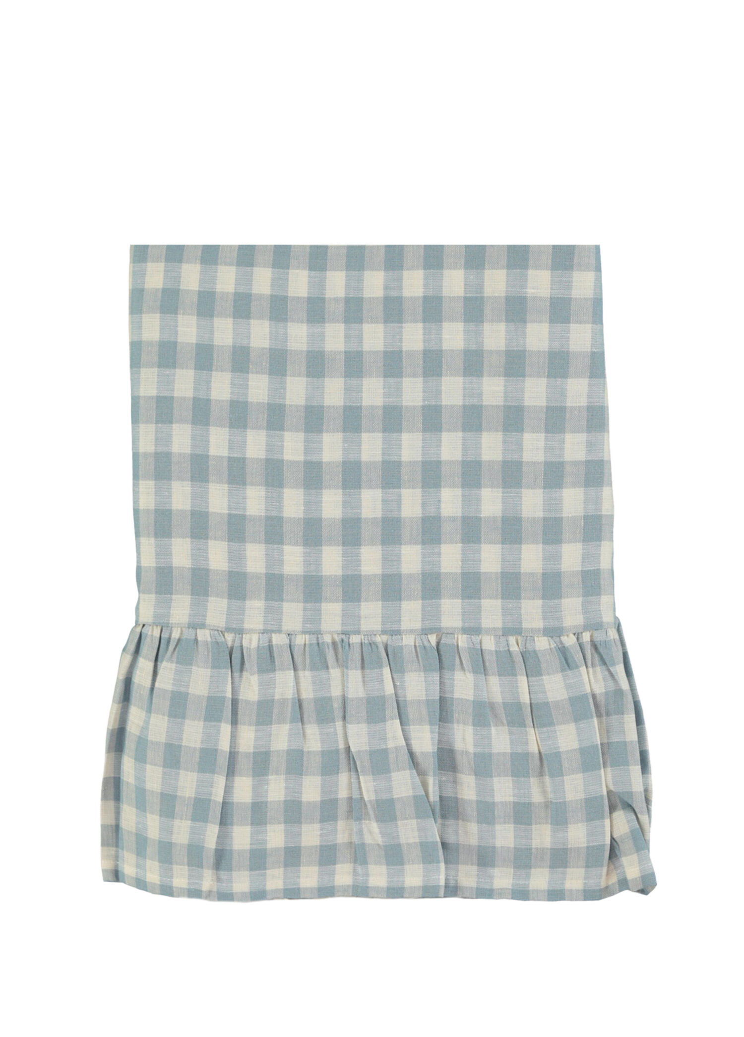 Ruffle Vichy Mavi Keten Masa Örtüsü 150 x 250 cm