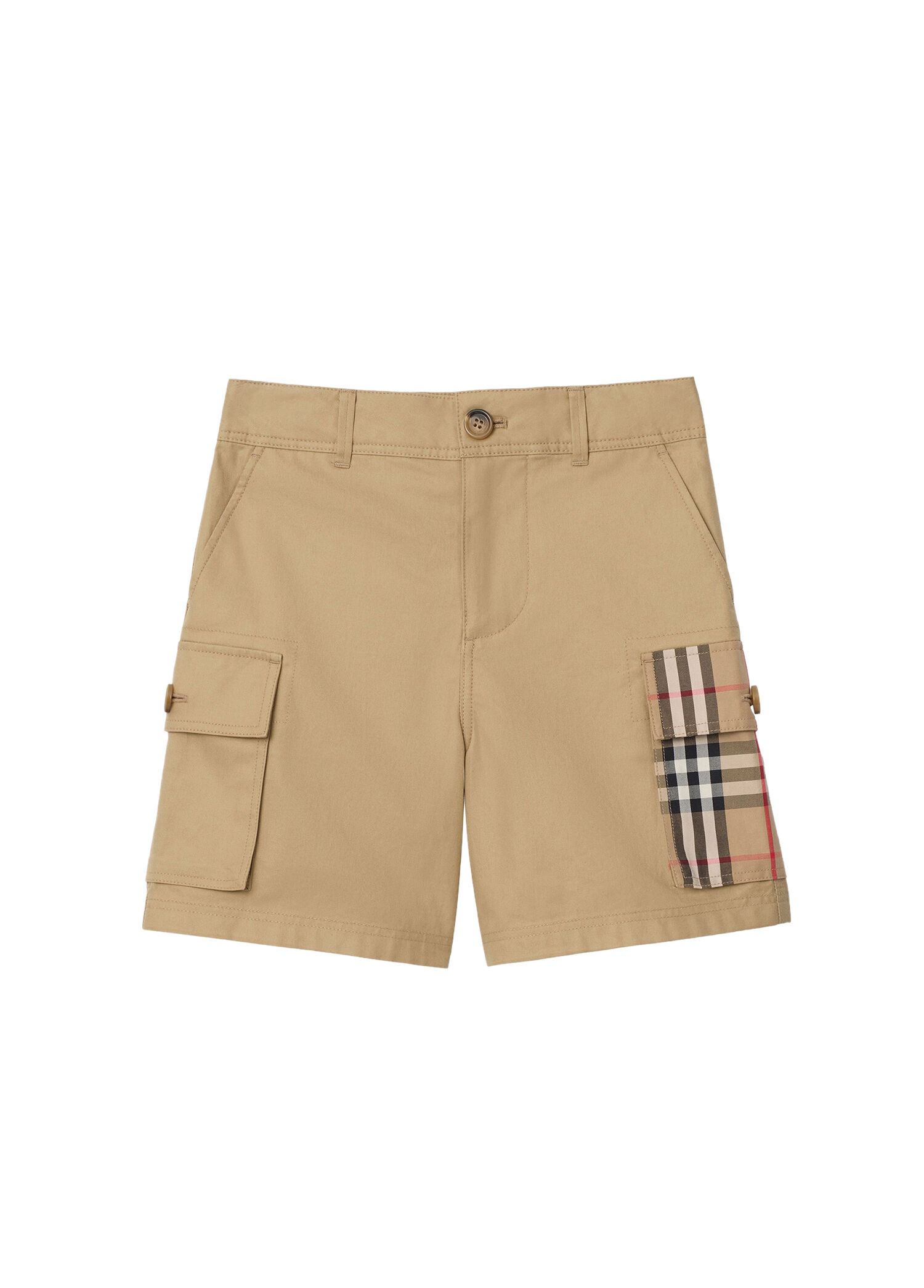 Check Trim Cotton Cargo Bej Unisex Çocuk Şort