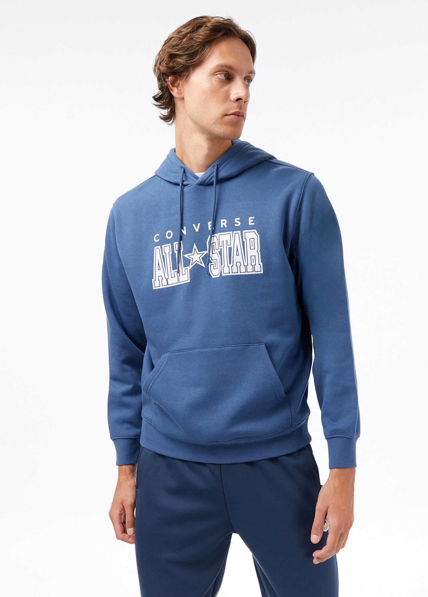 Mavi Kapüşonlu Erkek Sweatshirt