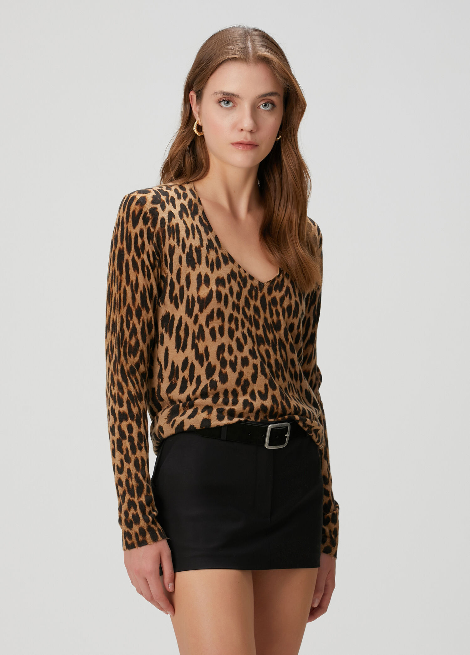 Rivy Leopar Desenli Kaşmir Triko