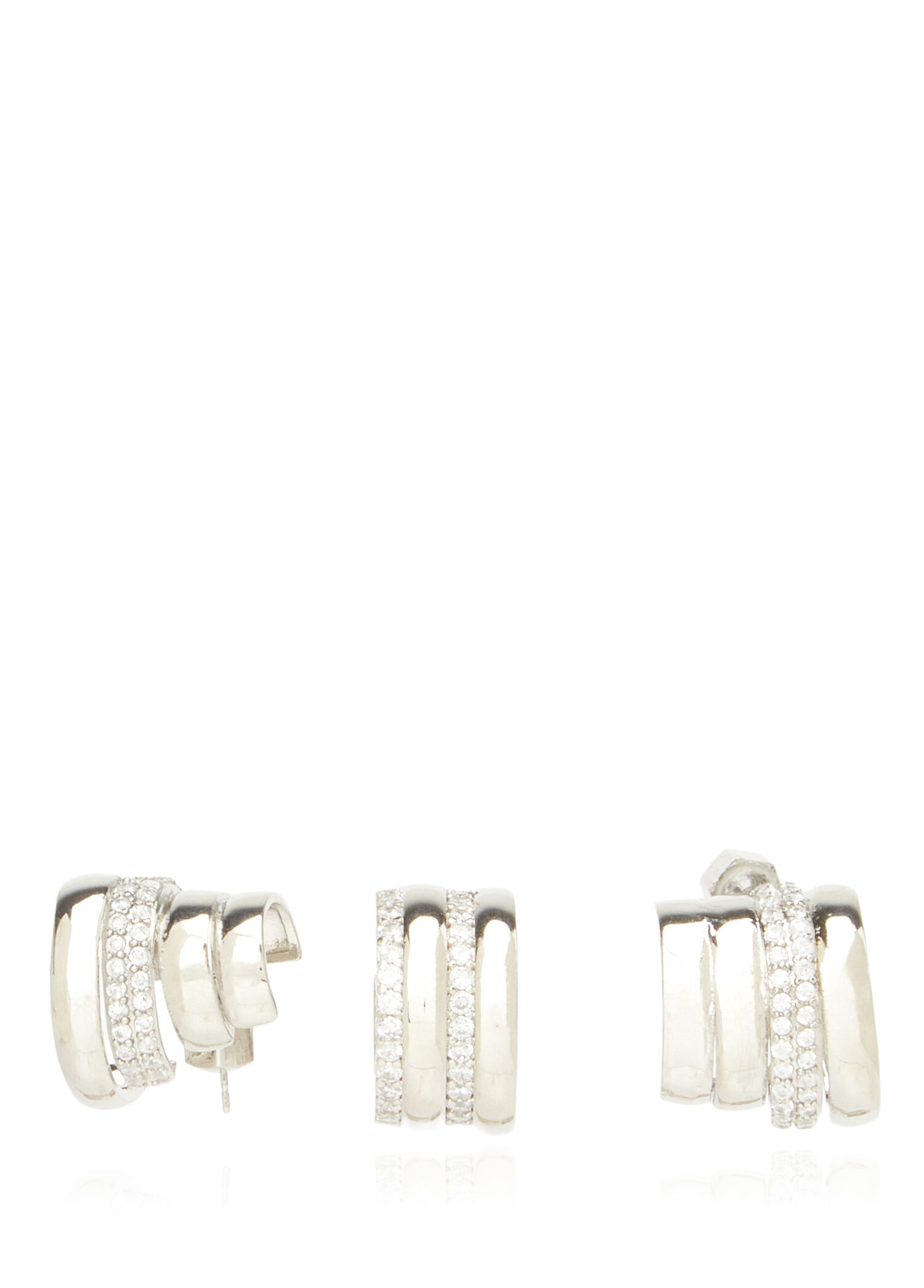 Silver Earcufflı Kadın Küpe Seti