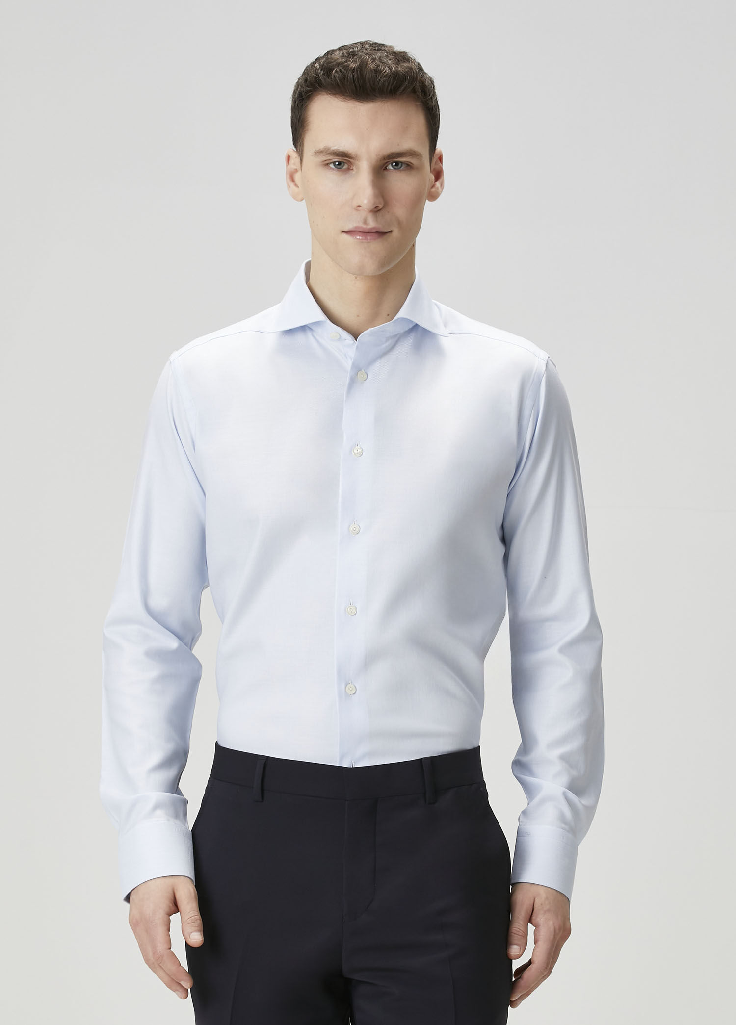 Slim Fit Mavi Twill Gömlek