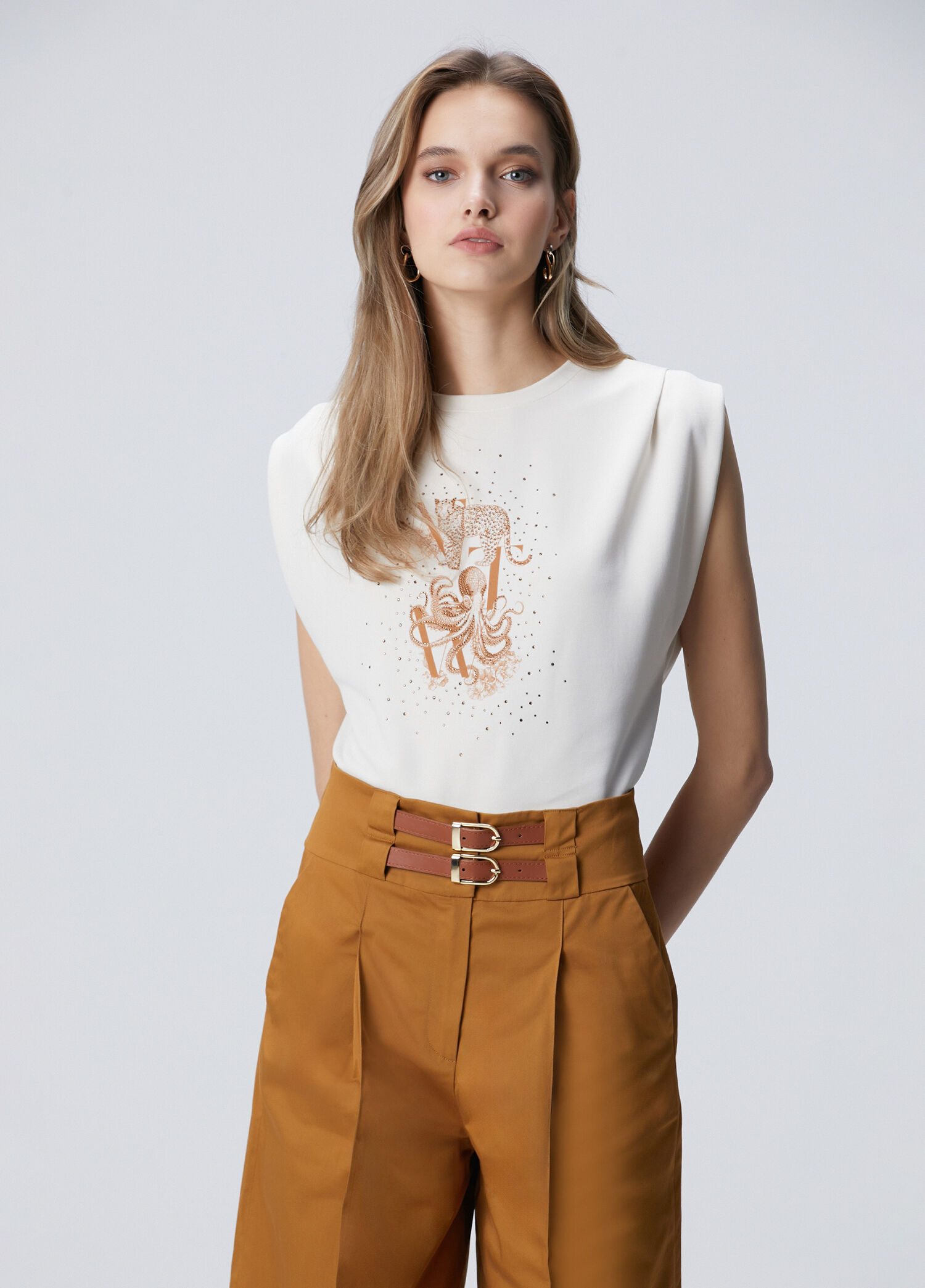Bej Baskılı T-shirt