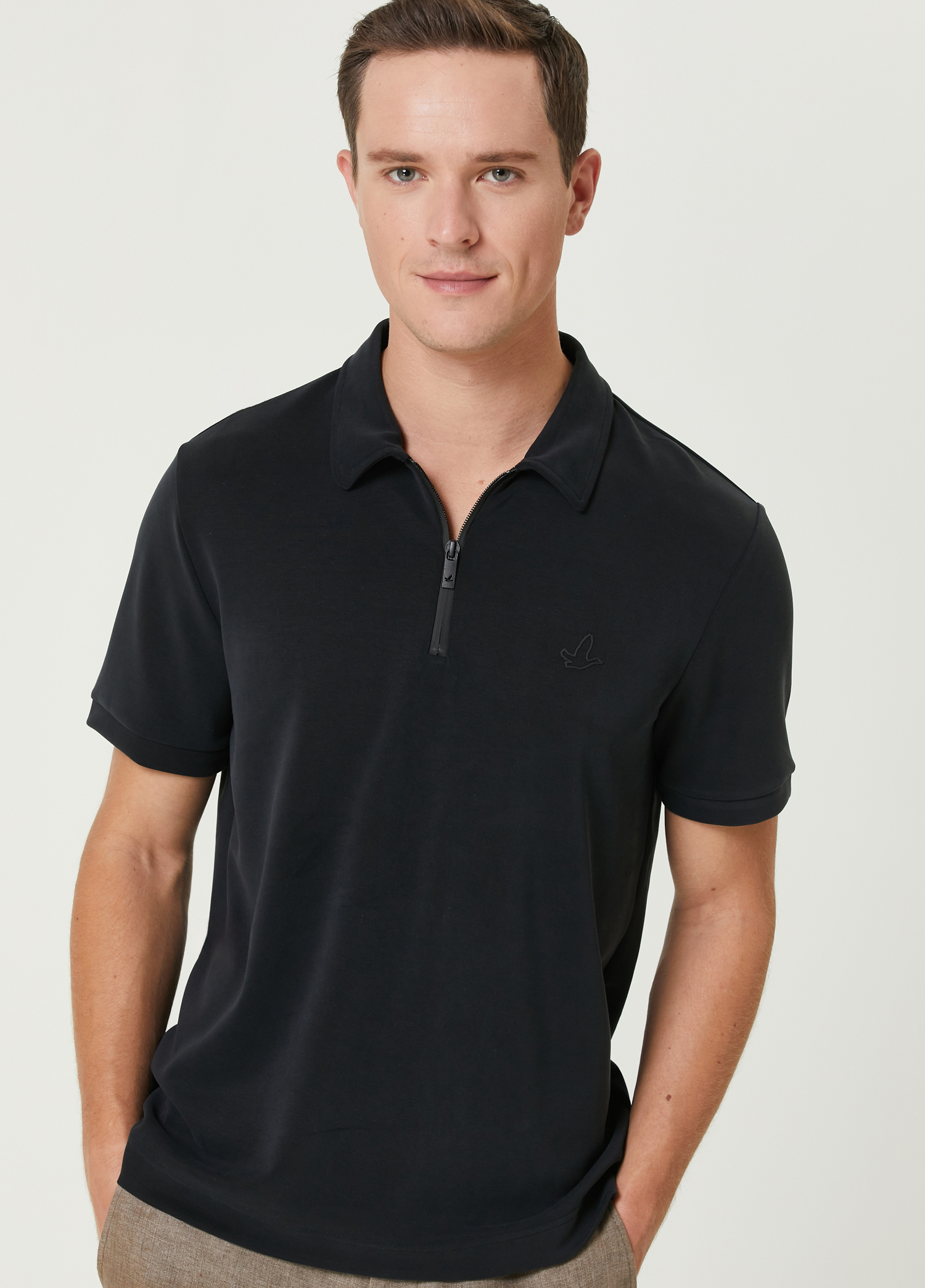 Comfort Fit Siyah Polo Yaka T-shirt_1