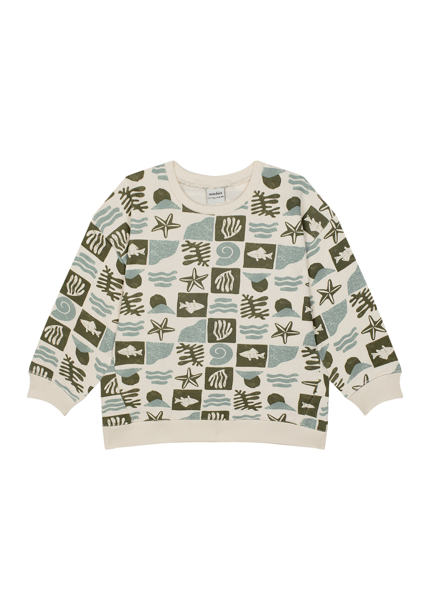 Yeşil Okyanus Desenli Uzun Kollu Unisex Çocuk Sweatshirt