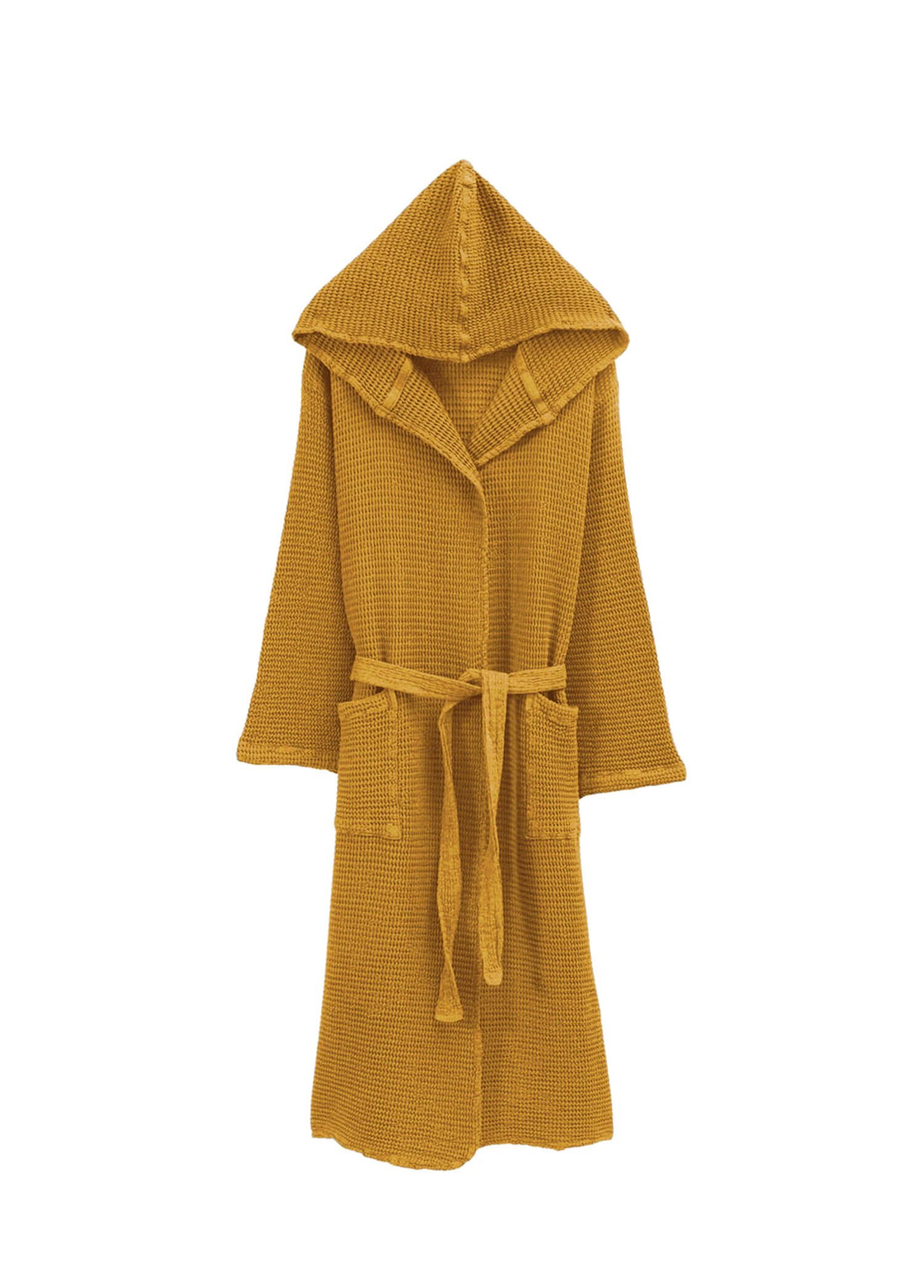 Bohem Mango Sarı Bambu Waffle Dokulu Pamuklu Unisex Bornoz