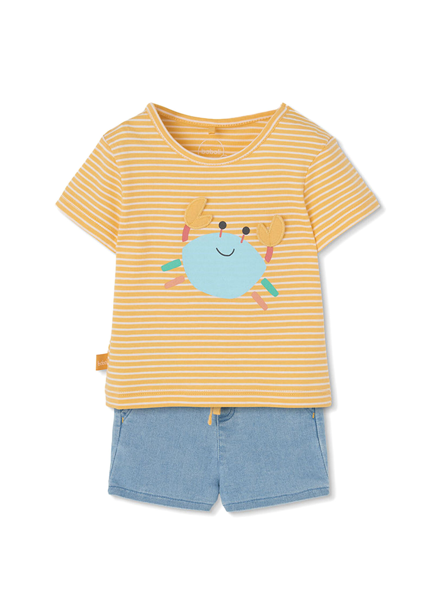 Sarı Yengeç Desenli Denim Şortlu 2'li Set