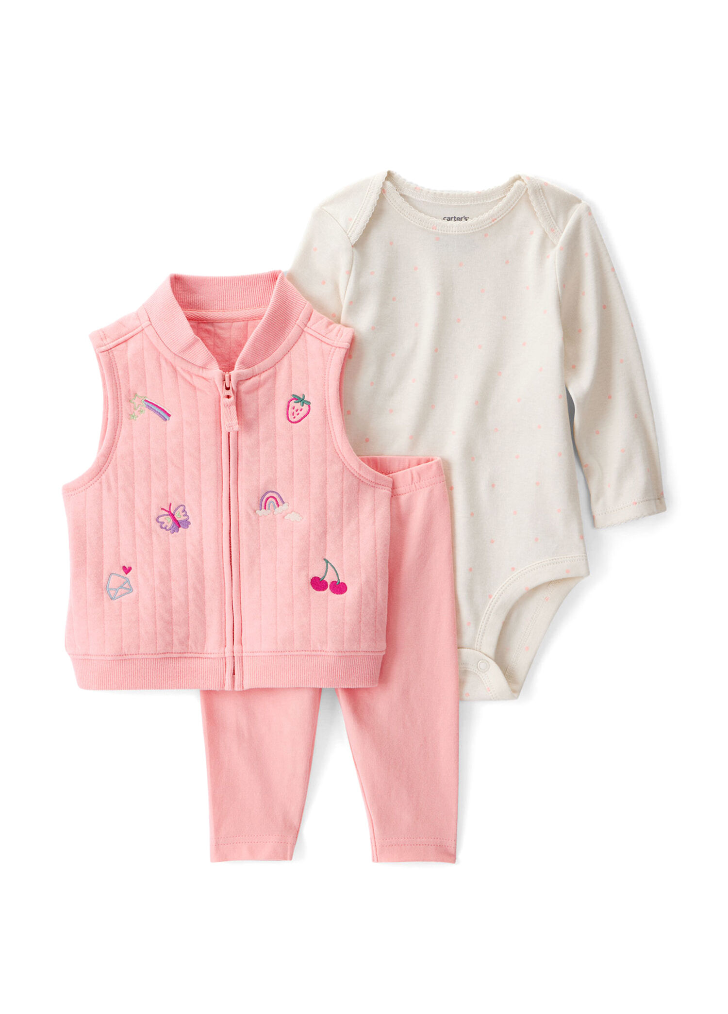 Pembe Pantolon Yelek ve Çıtçıtlı Body Kız Bebek 3'lü Set
