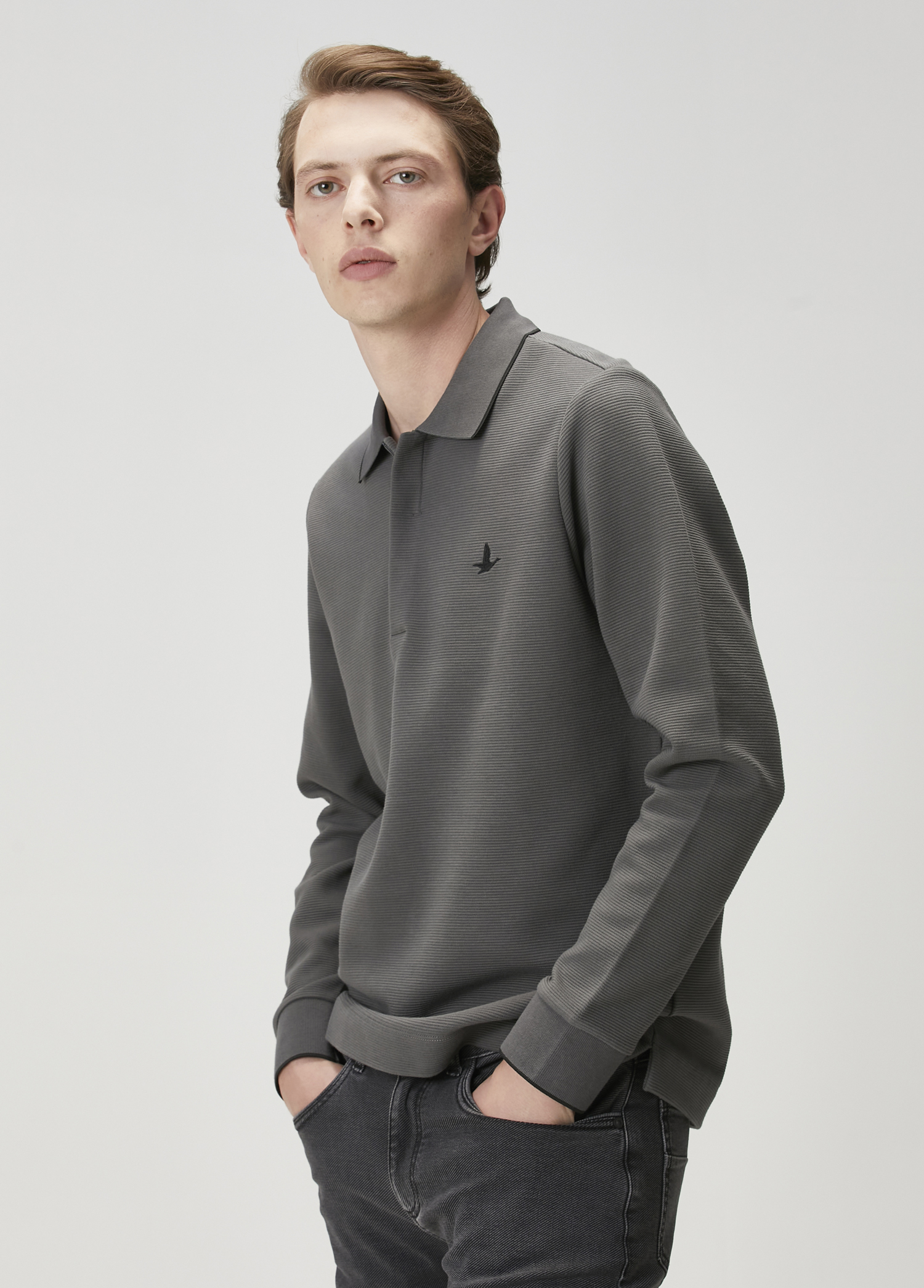 Comfort Fit Antrasit Polo Yaka Sweatshirt