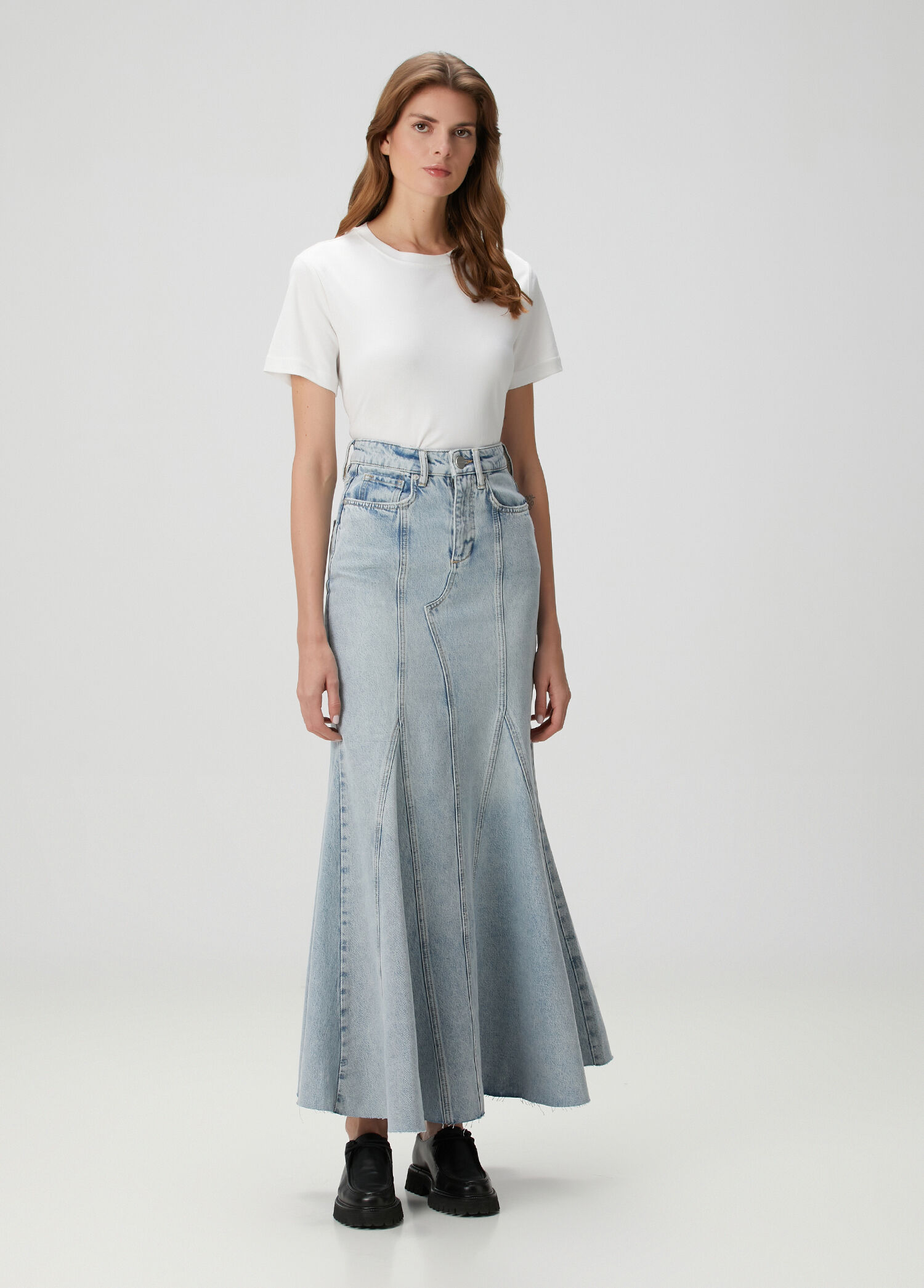 Alma Açık Mavi Maksi Denim Etek