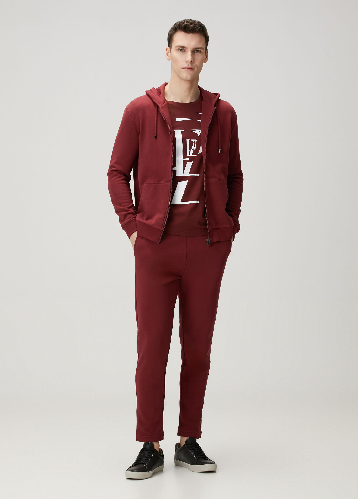 Bordo Beli Kordonlu Pantolon