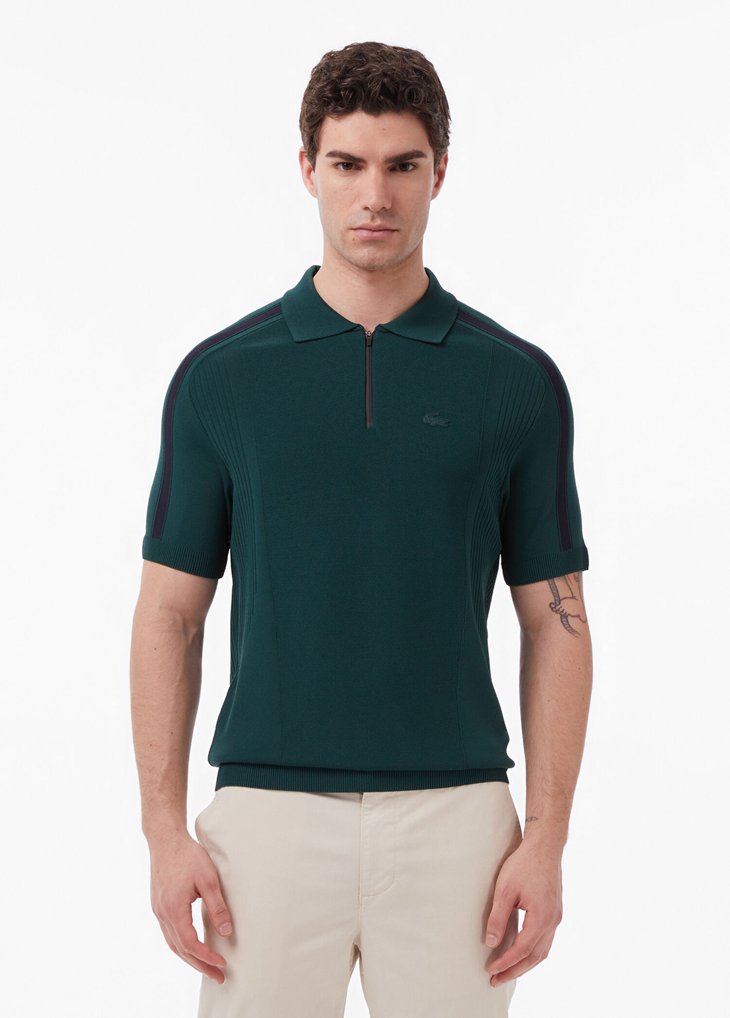 Koyu Yeşil Classic Fit Polo Yaka Kısa Kollu Erkek Triko Kazak