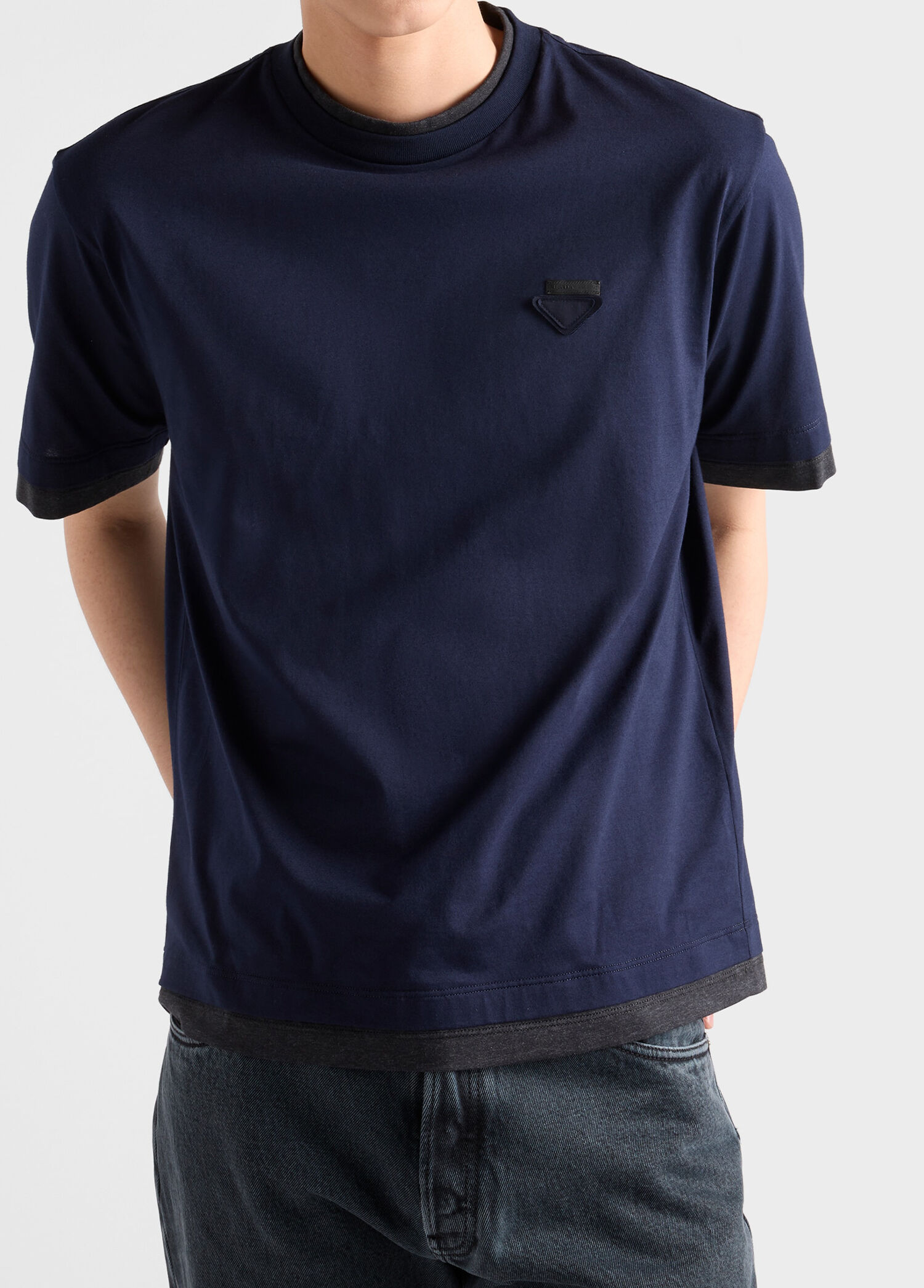Prada Mavi Erkek Mavi Pamuklu Kısa Kollu Erkek T-shirt 1823232
