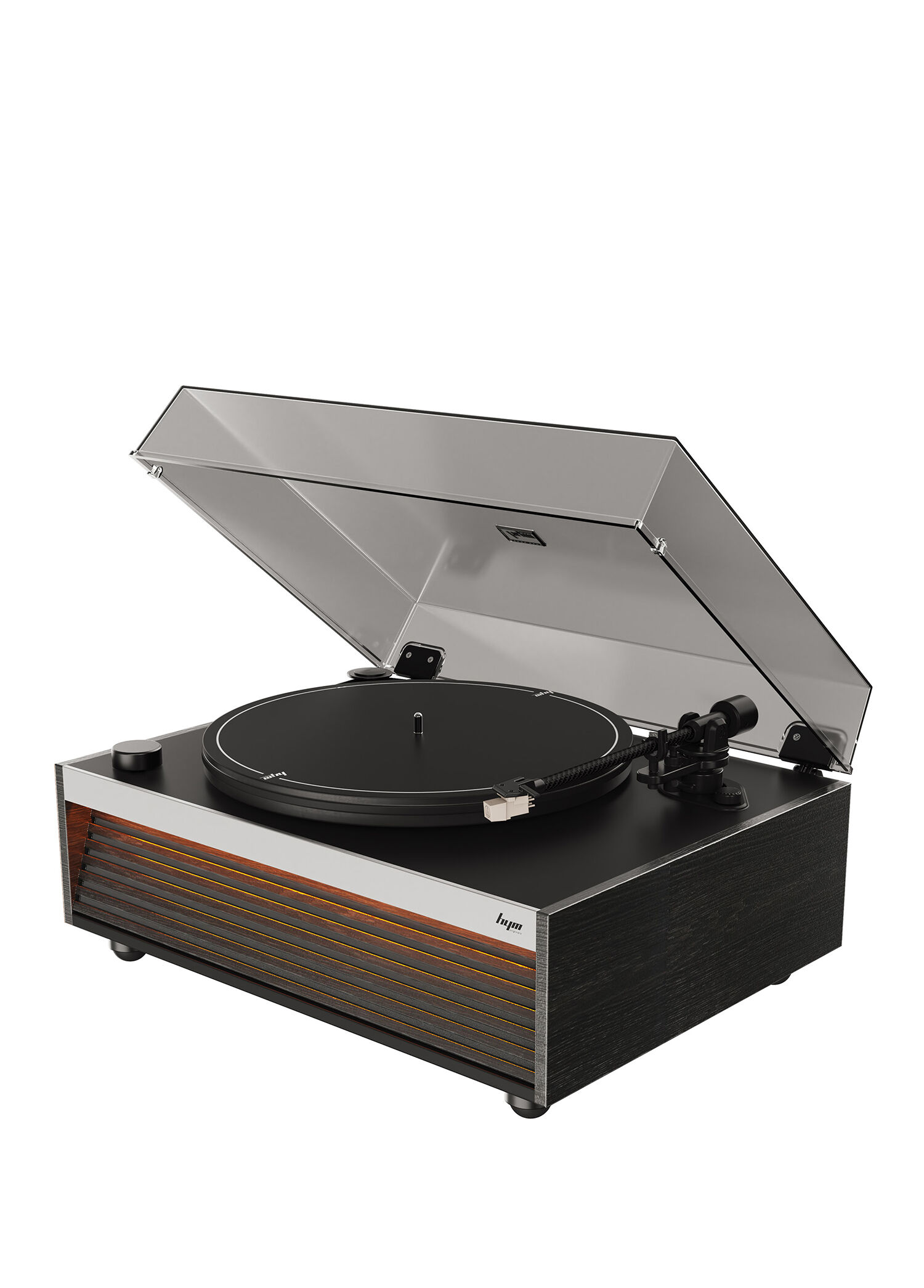 Lumi Aux RCA Çıkışlı All-in-One Dahili Bluetooth Hoparlörlü Işıklı Siyah Ceviz Retro Pikap Plakçalar