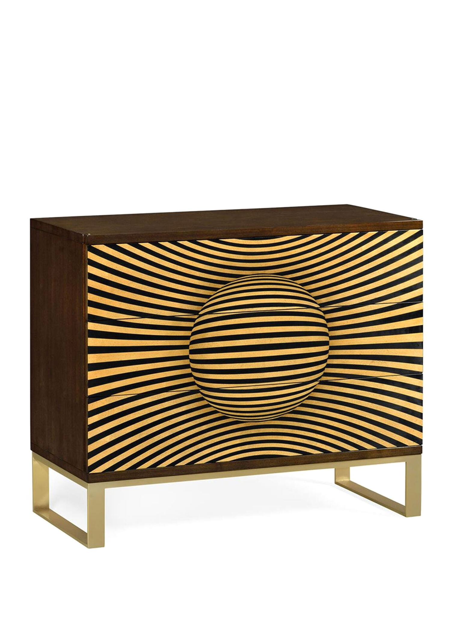 JcModern 3D Op Art Kahverengi Altın Rengi Ahşap Şifonyer