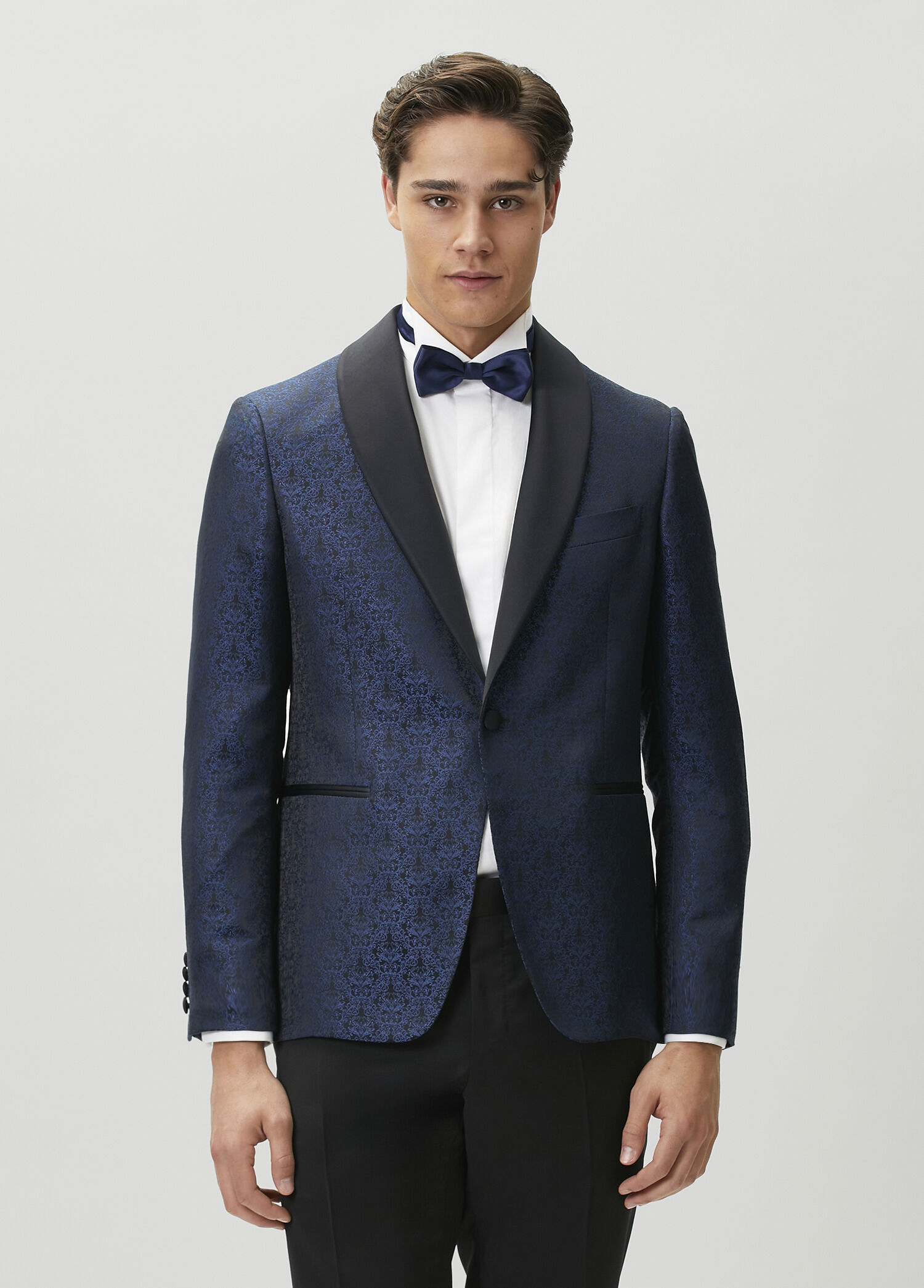 Navy Blue Patterned Wool Jacket