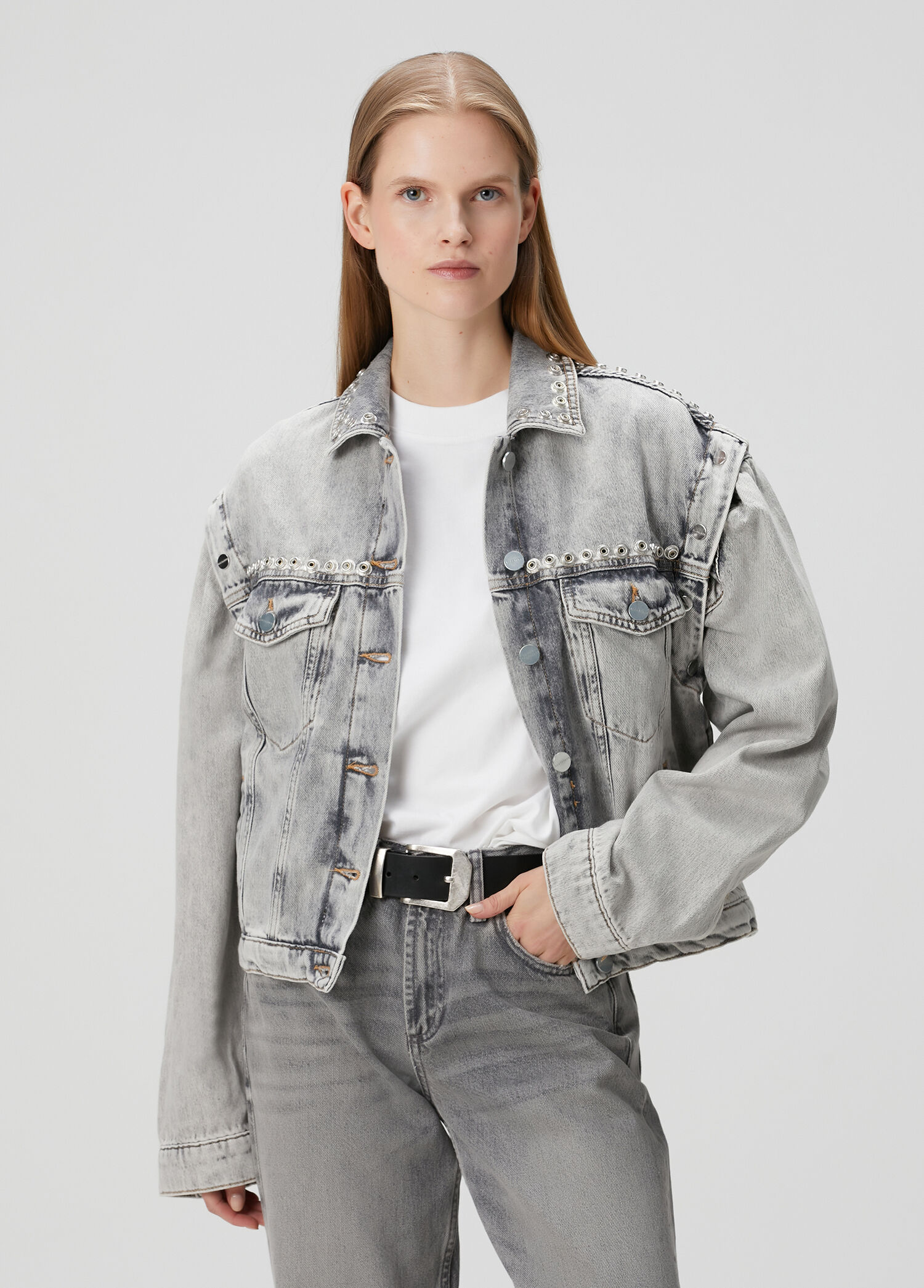 Chlo Gri Troklu Denim Ceket