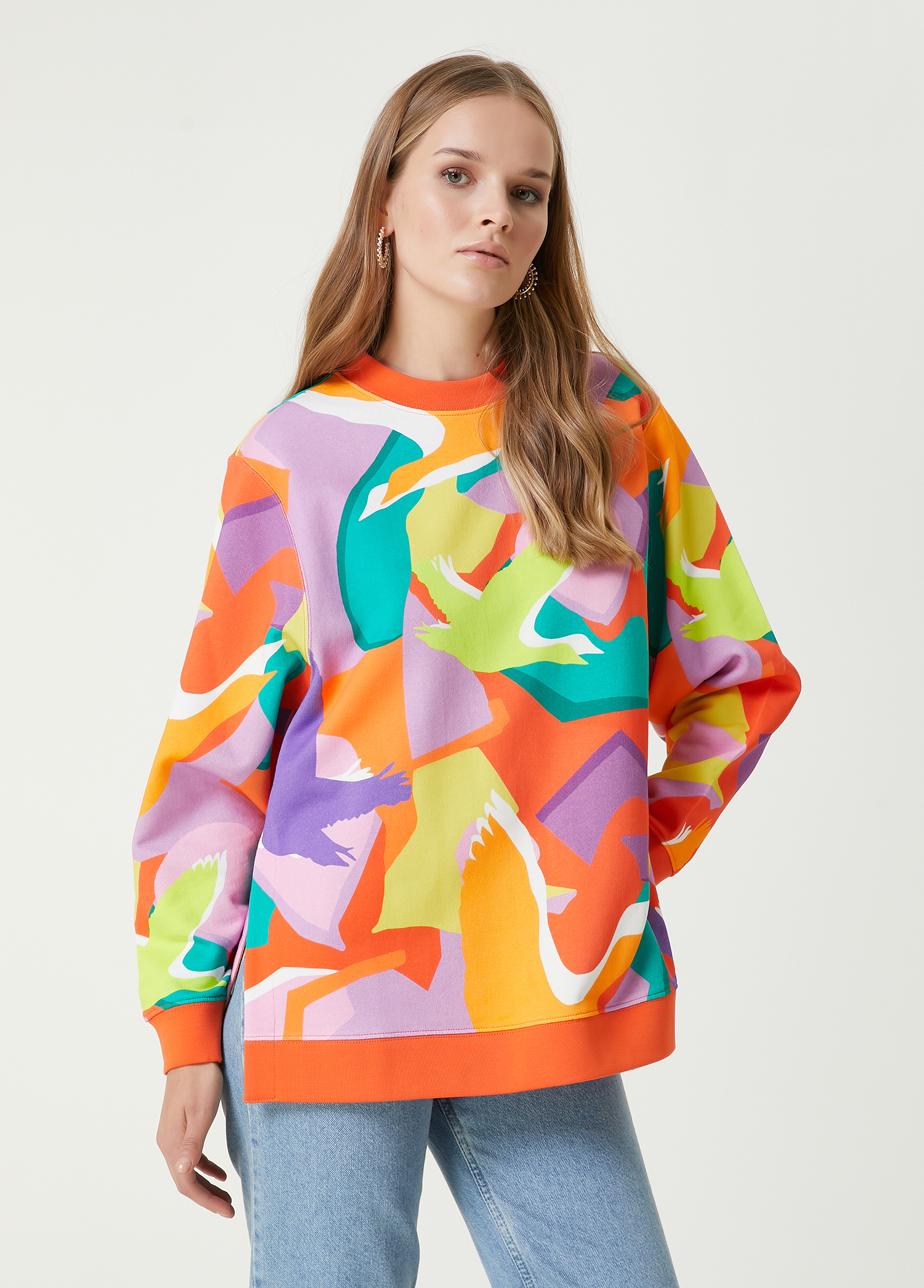 Colorblocked Karışık Desenli Sweatshirt