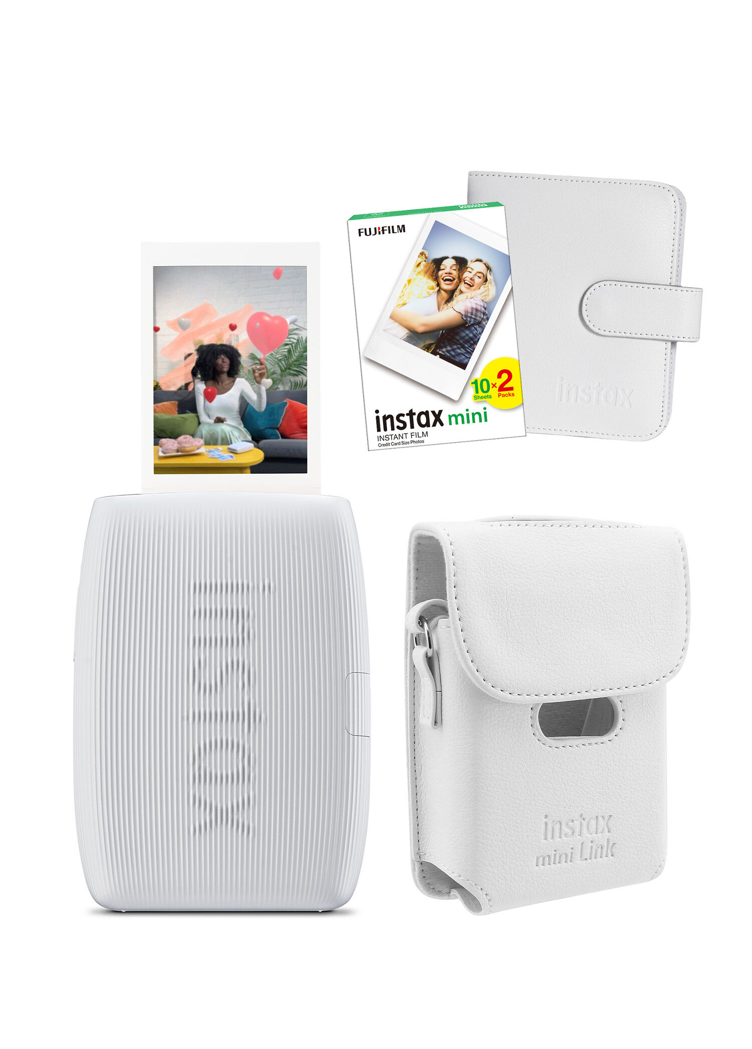 Instax mini Link 3 Beyaz Akıllı Telefon Yazıcısı Beyaz Çanta Deri Albüm ve 20'li Mini Film