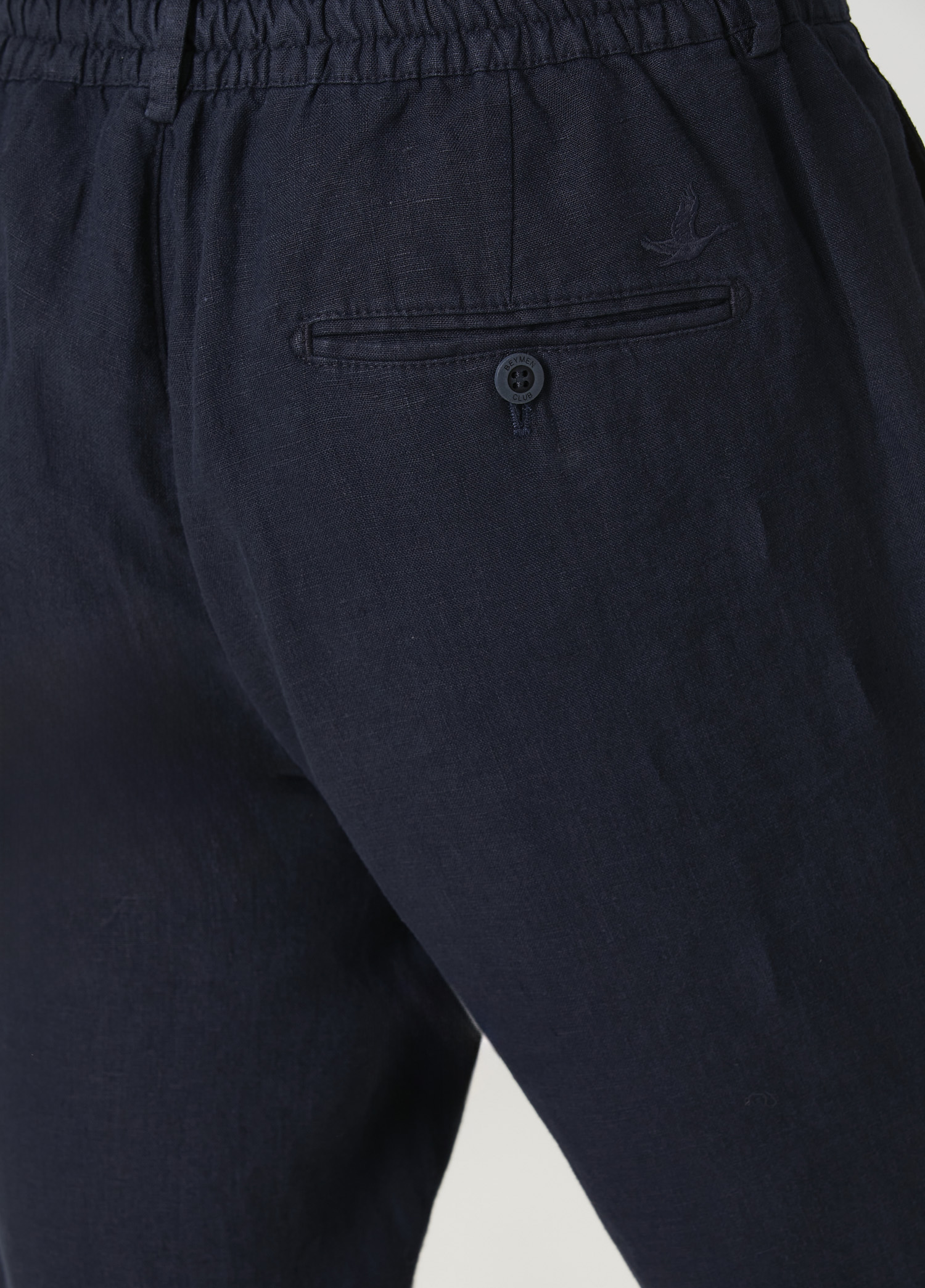 Lacivert Beli Kordonlu Keten Pantolon_4