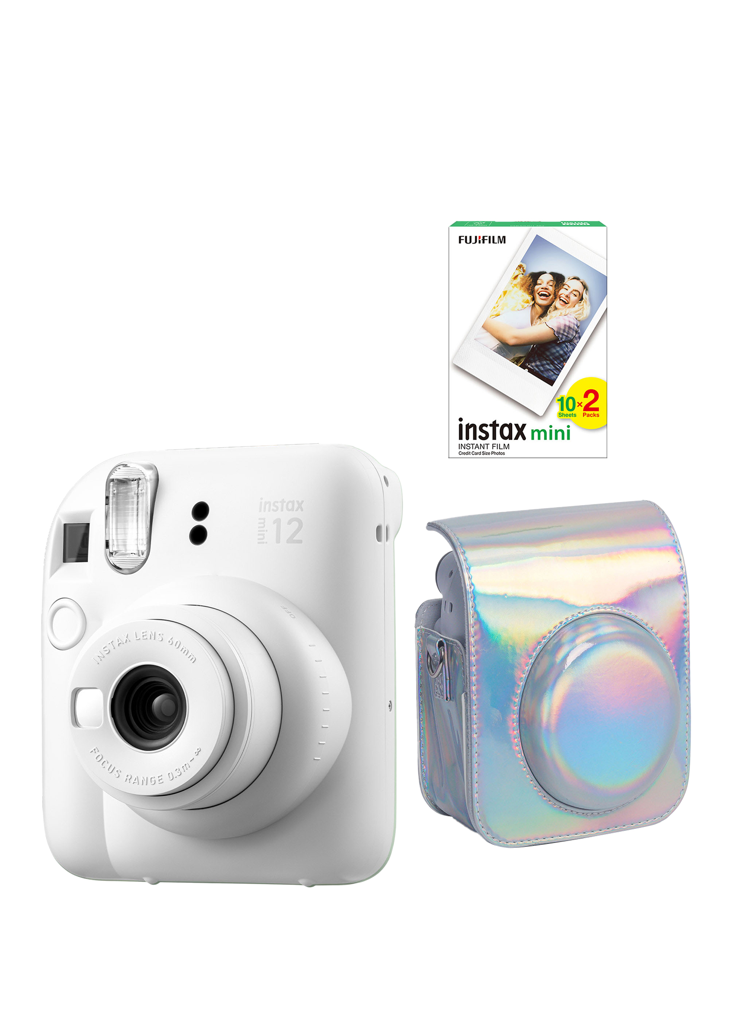 Instax Mini 12 Beyaz Fotoğraf Makinesi + 20'li Film ve Parlak Kılıf Seti