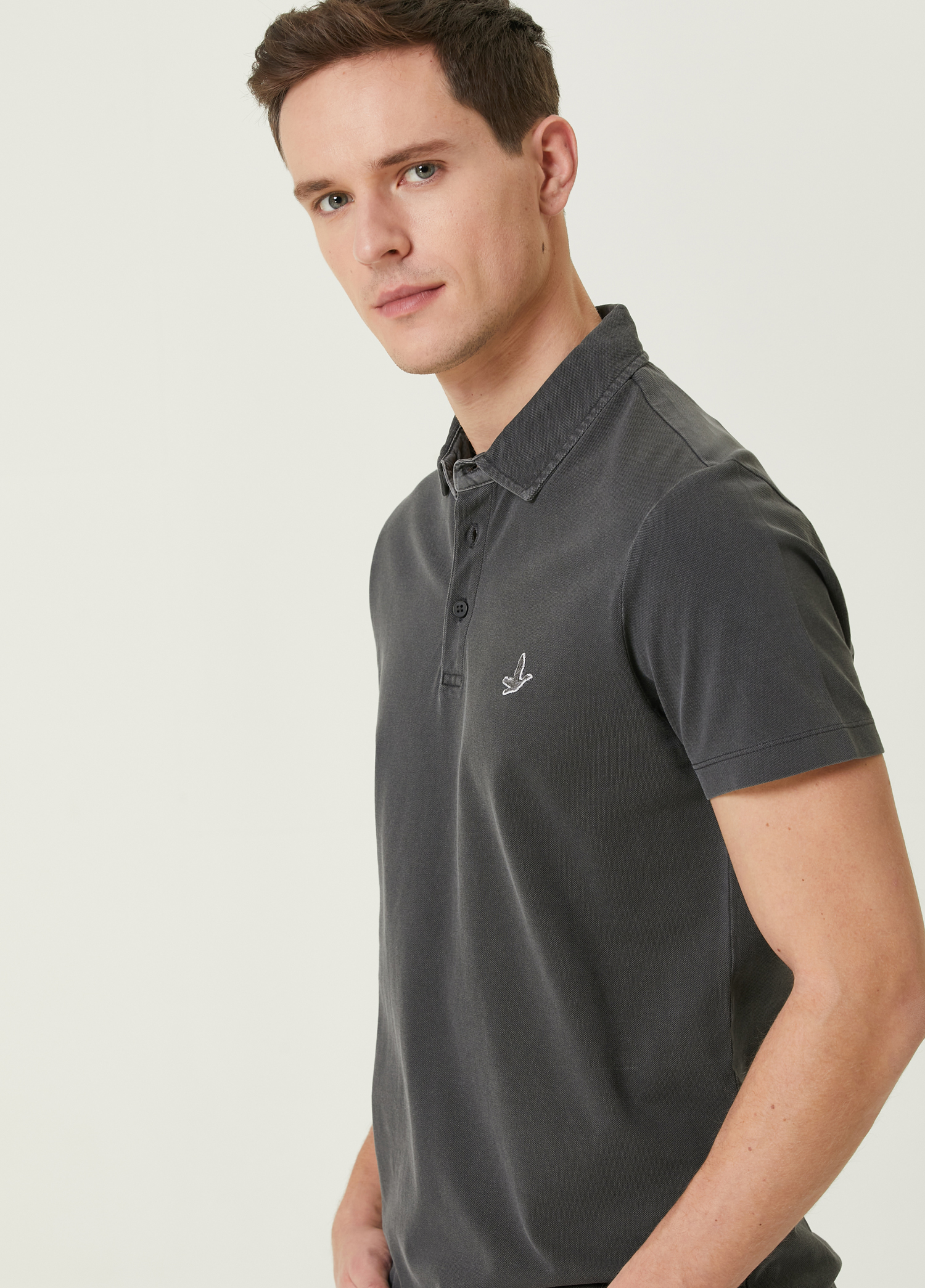 Comfort Fit Antrasit Polo Yaka T-shirt_1