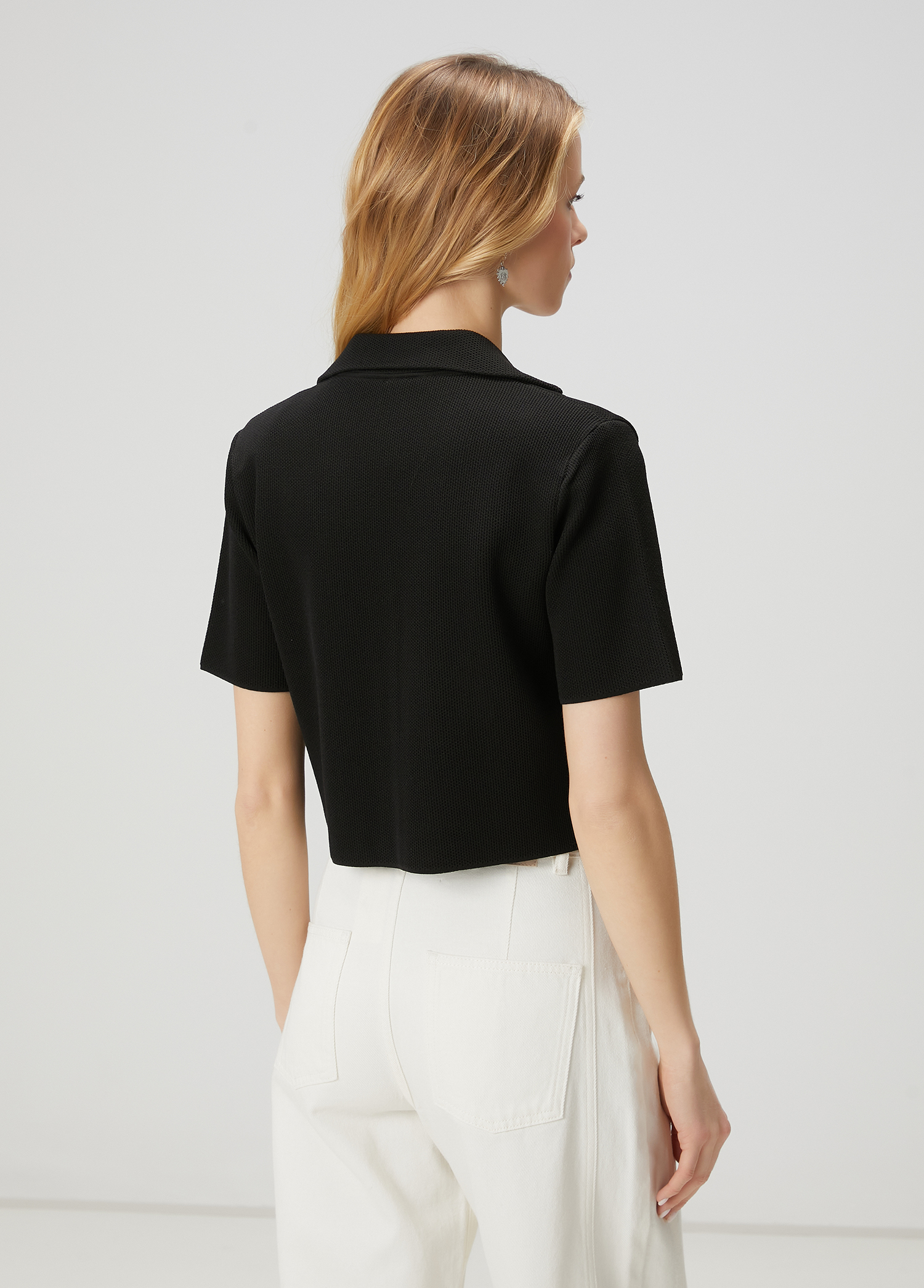 Siyah Crop Triko Ceket_4