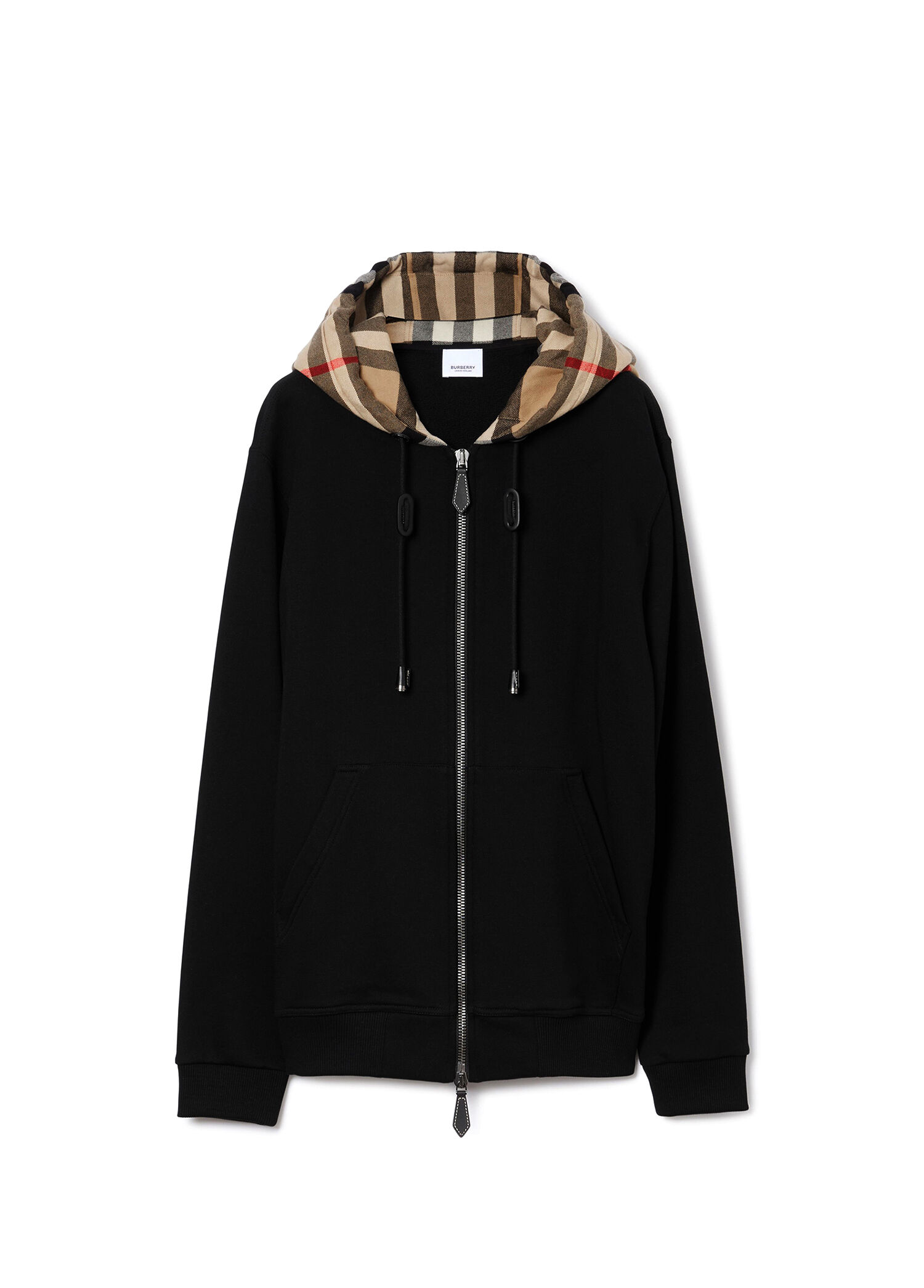 Check Hood Siyah Pamuklu Zip Erkek Sweatshirt