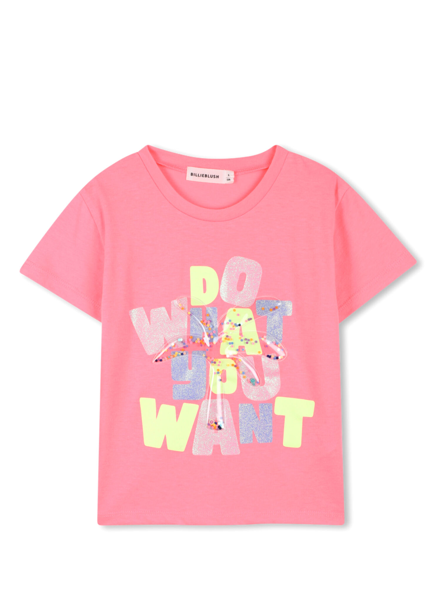 Fuşya Payetli Sloganlı Kız Çocuk T-shirt