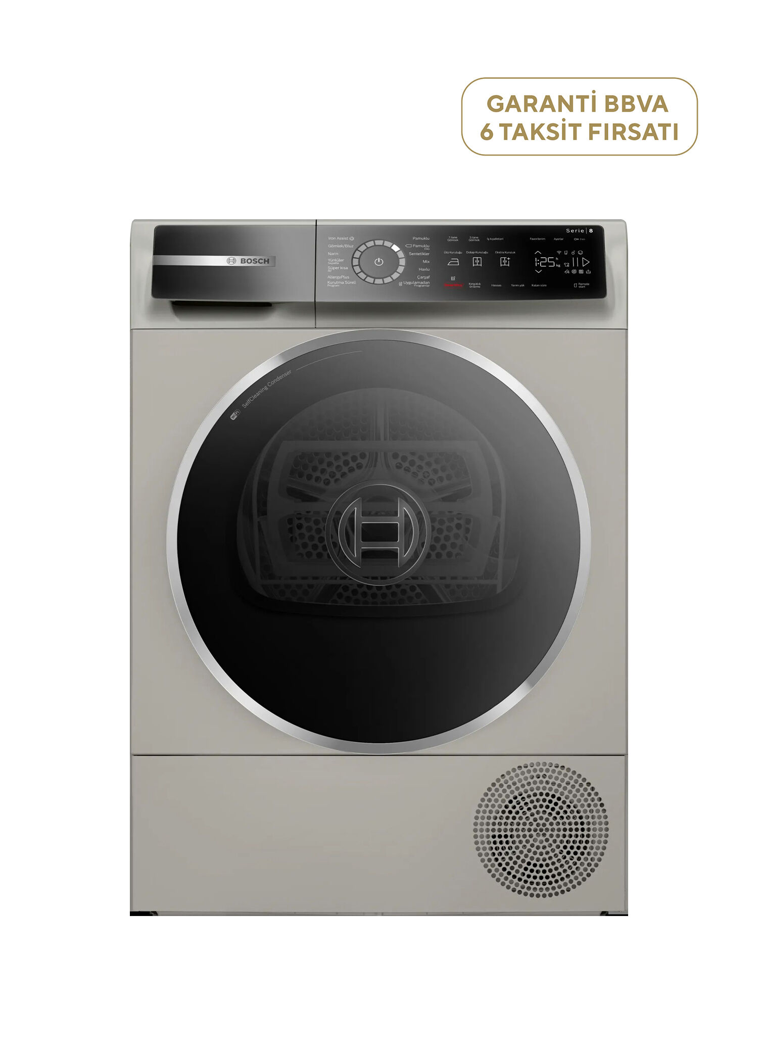 WQB245AXTR Serie 8 Gümüş Kendini Temizleyen Kondenser Isı Pompalı Kurutma Makinesi 9 kg