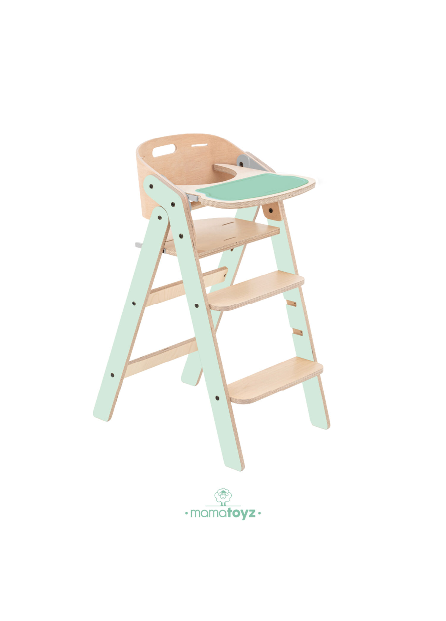 All-ın-one Mint Rengi Foldable Highchair Mint Rengi Ahşap Katlanır Portatif Mama Sandalyesi