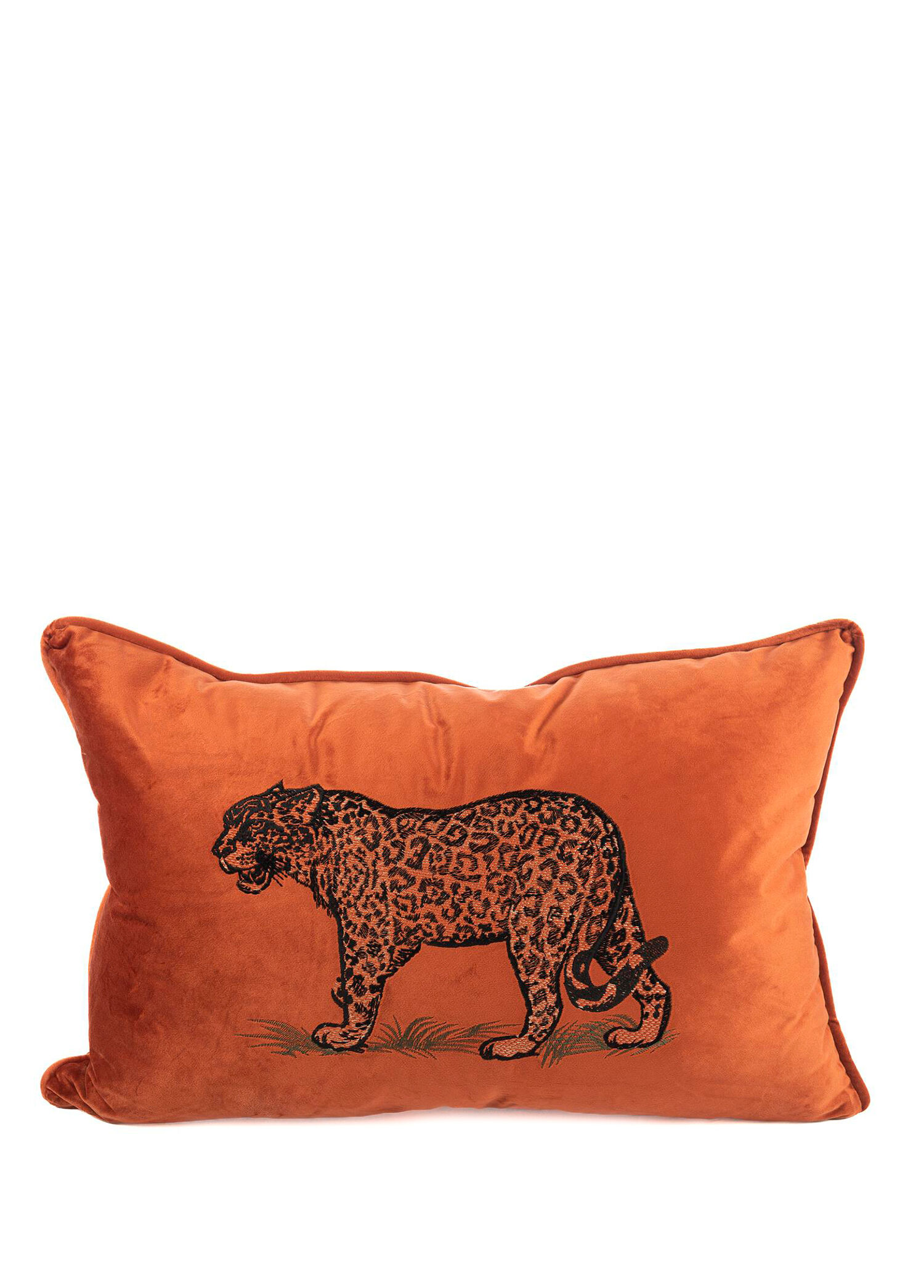Leopar Nakışlı Turuncu Kadife Kırlent 40x60 cm