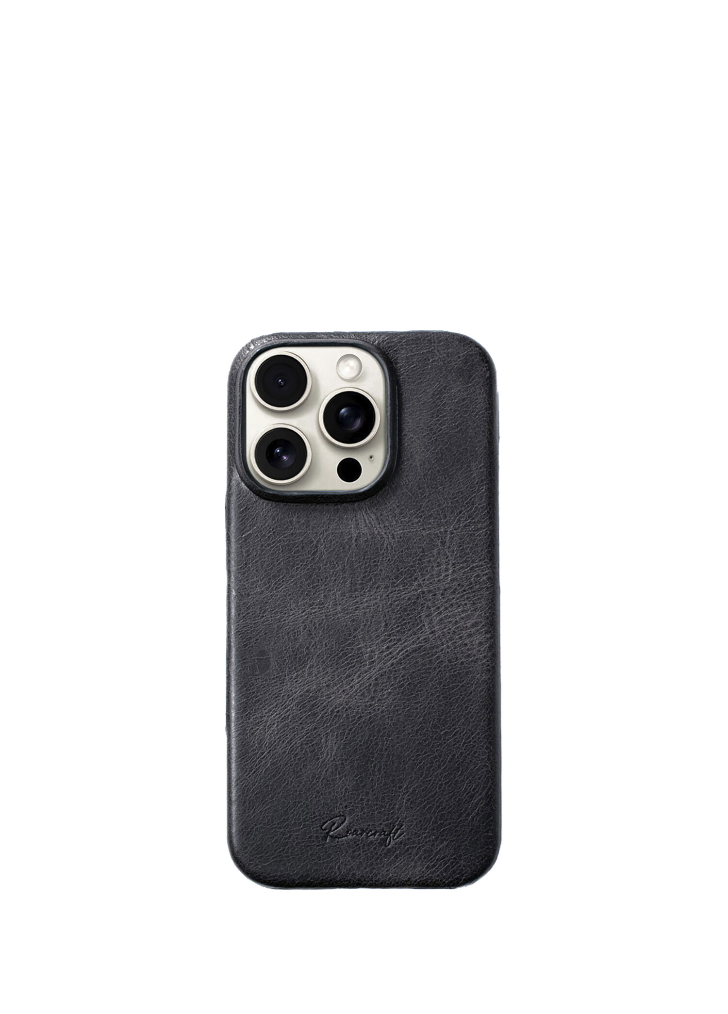 iPhone 16 Pro Max Logo Detaylı Antrasit Deri Telefon Kılıfı