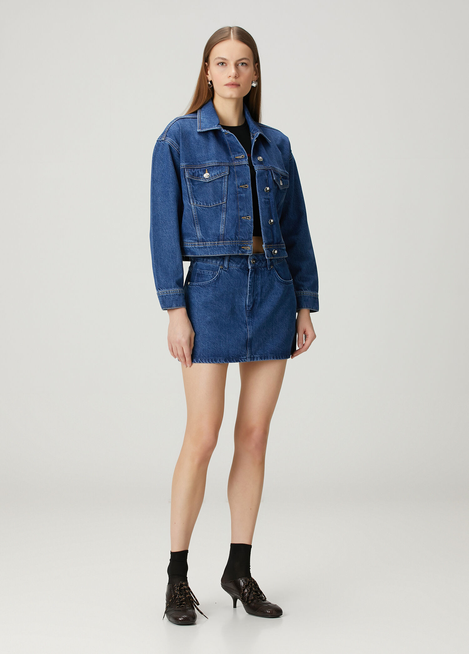 Koyu Mavi Mini Denim Etek