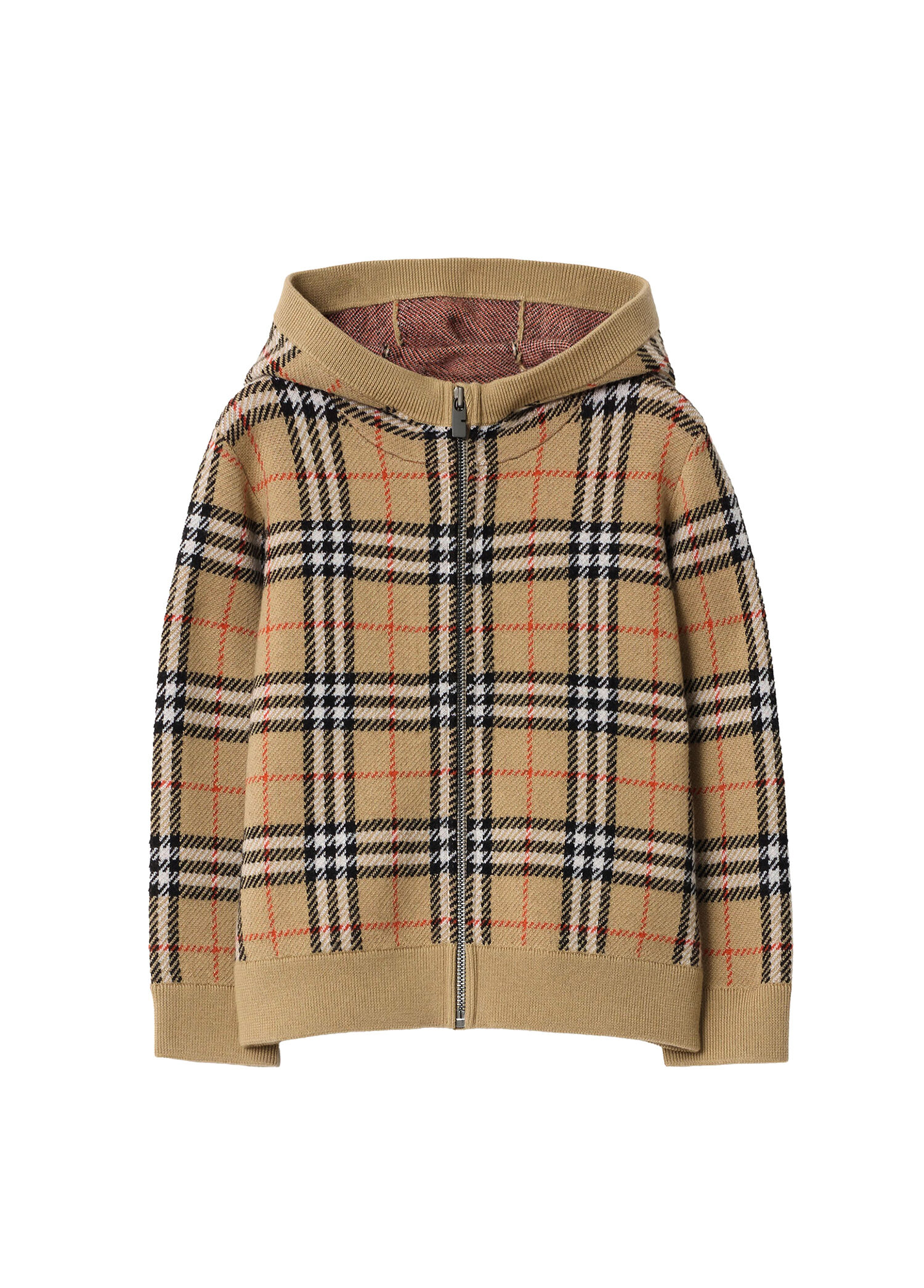 BURBERRY　ジップアップニットジャケット　裏地ノバチェック　Мサイズ Burberry - Jımmy Check Bej Kapüşonlu Unisex Çocuk Triko Hırka - Bej