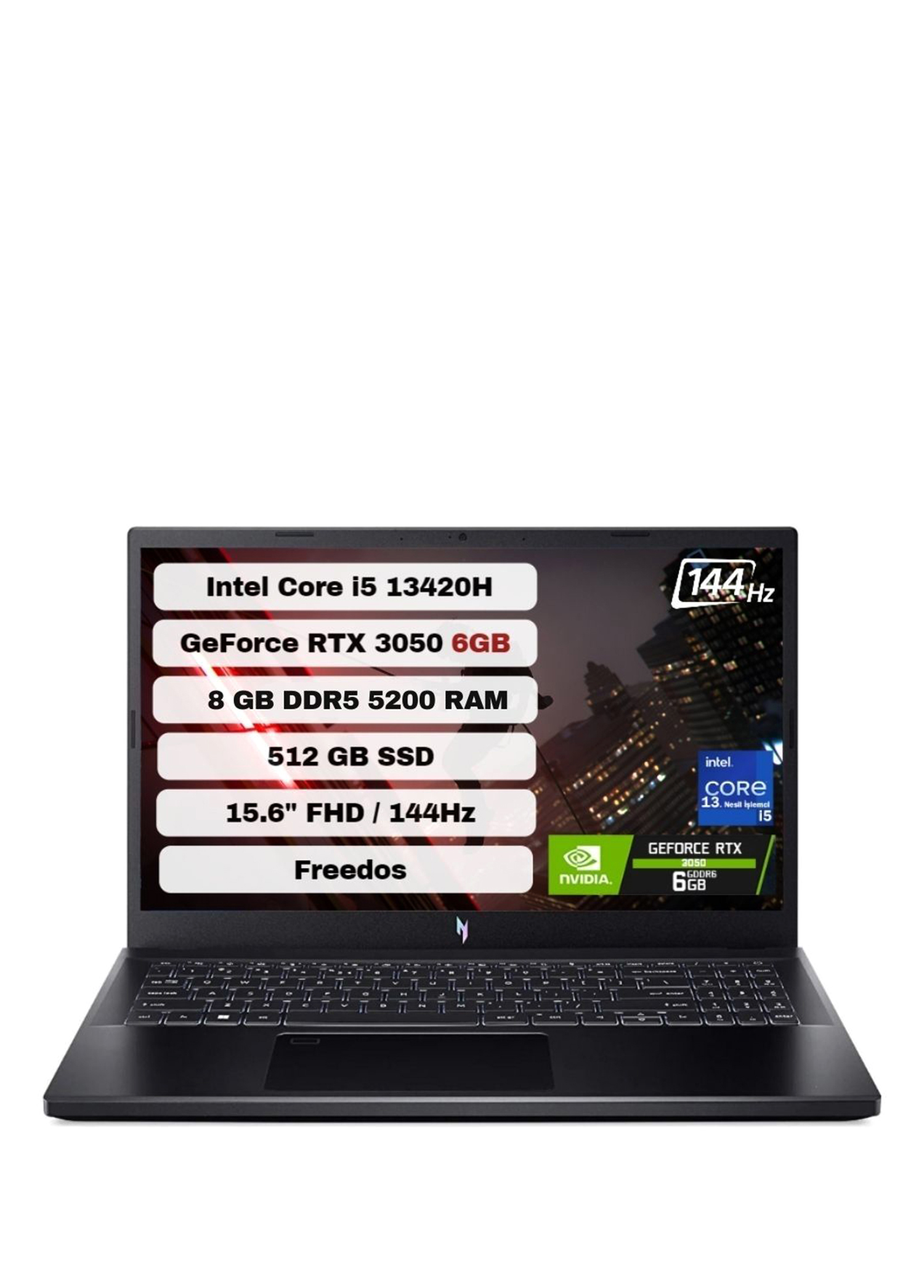 Nitro V 15 Intel Core i5-13420H  8GB RAM 512GB SSD RTX 3050 6GB 15.6'' FHD FreeDos Gaming Laptop NH.QNCEY.001 13420H