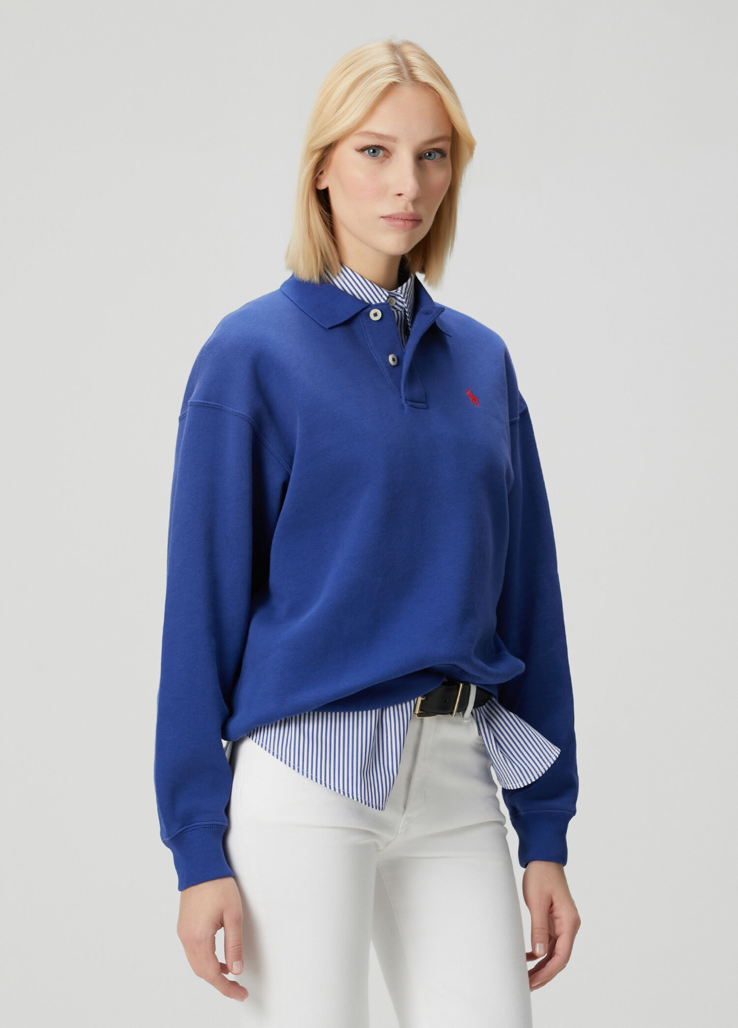 Mavi Logo Nakışlı Polo Sweatshirt