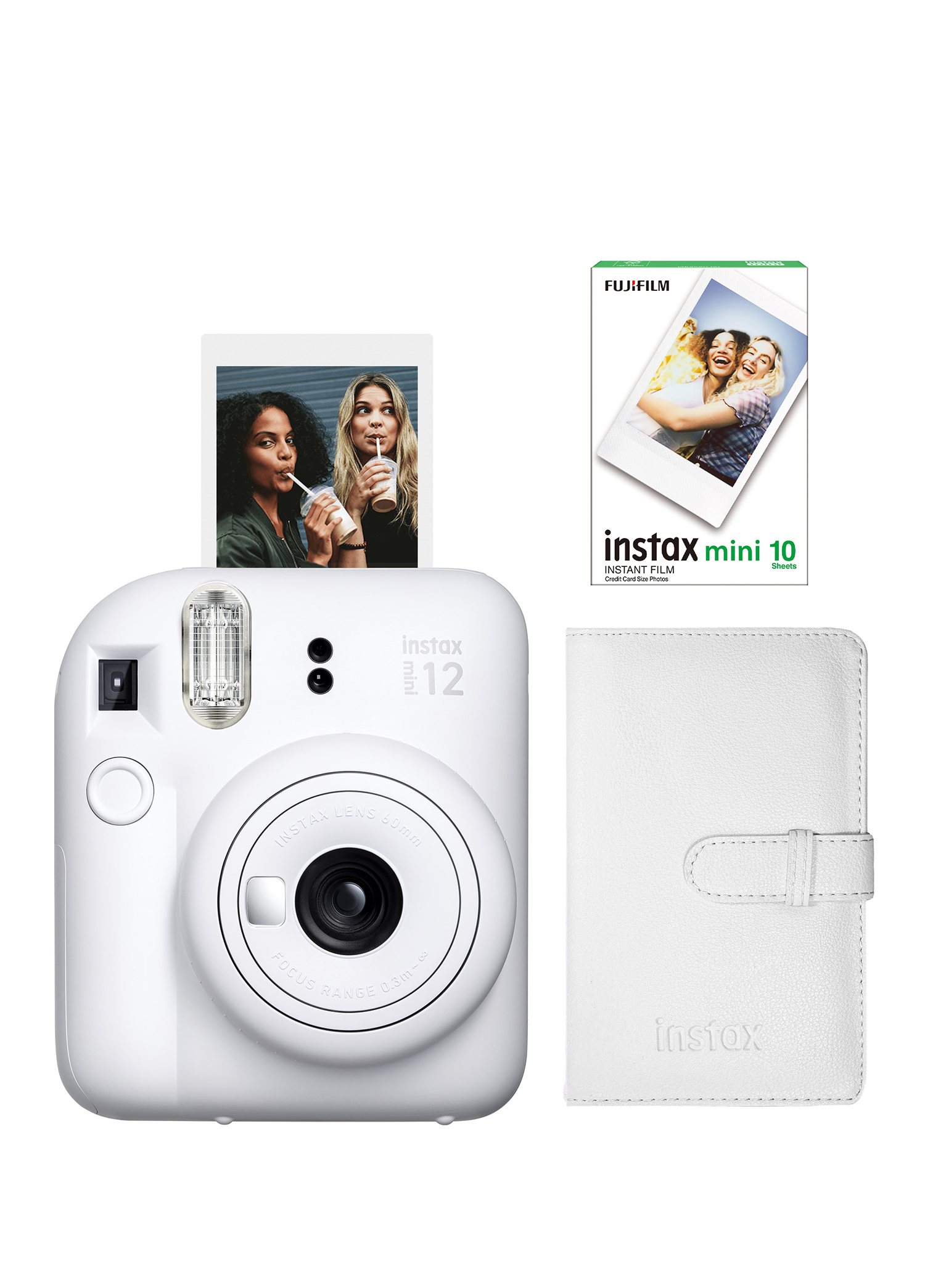 Instax Mini 12 Beyaz Fotoğraf Makinesi + 10'lu Film ve Laporta Albüm Seti