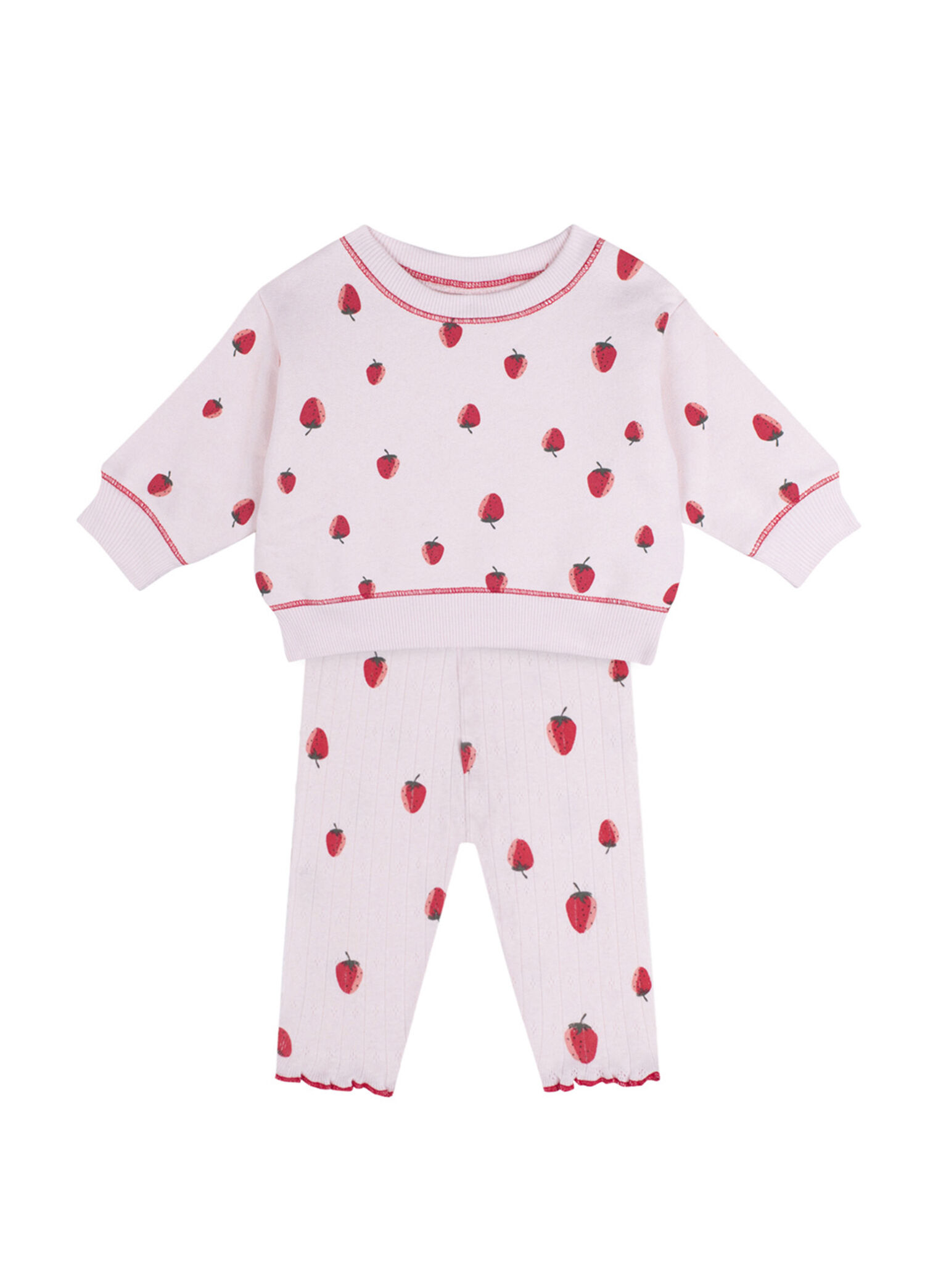Çilek Desenli Pembe Sweatshirt Pantolon Kız Bebek 2'li Set