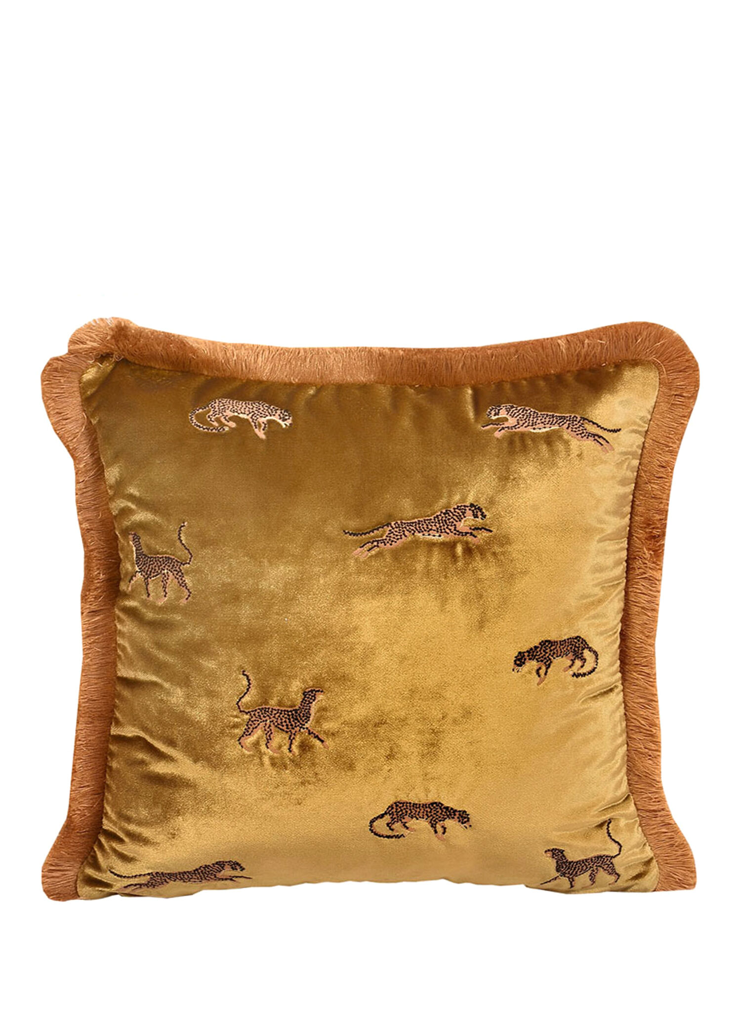 Dekoratif Leopar Desenli Gold Kadife Kırlent Kılıfı 45 x 45 cm