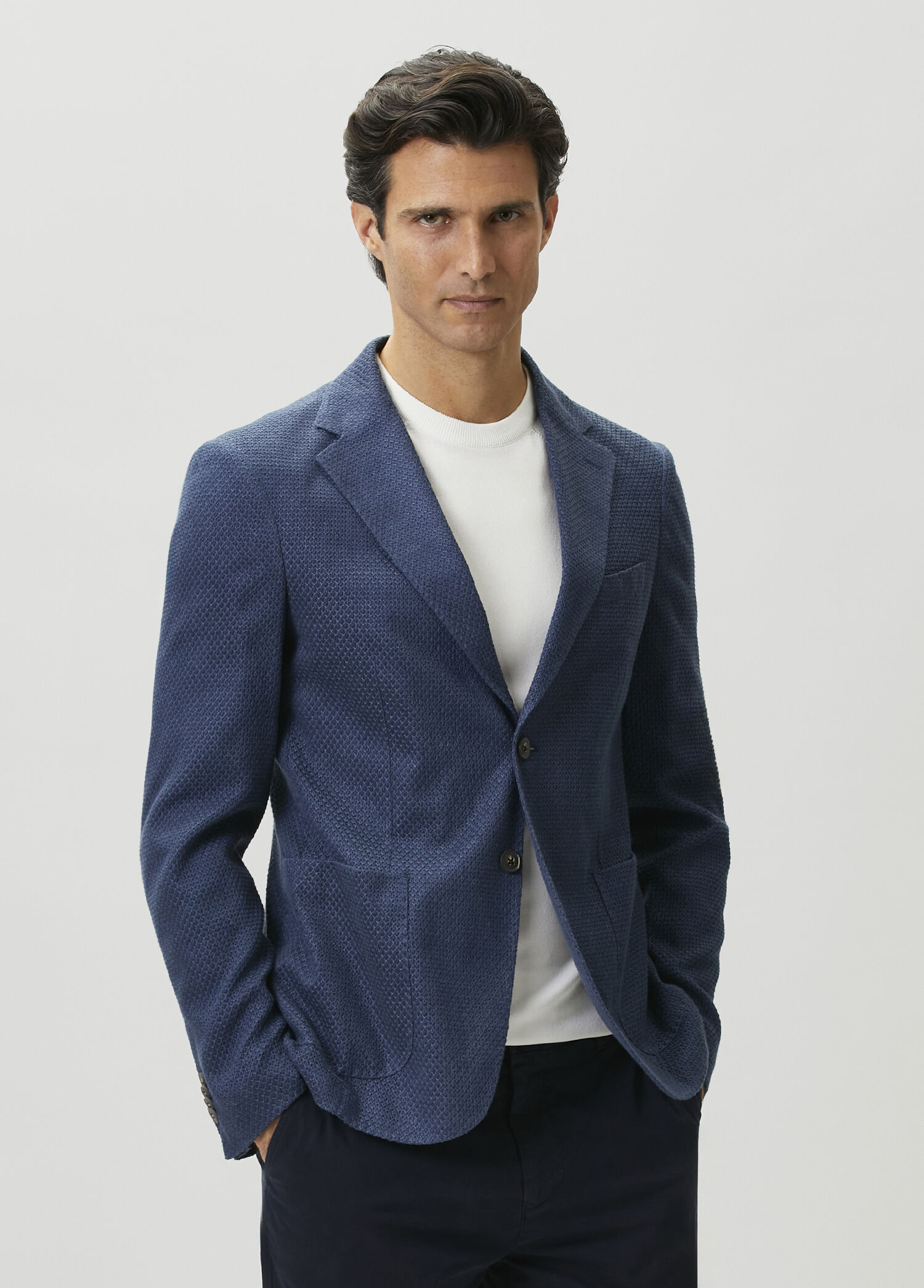 Blue Textured Linen Jacket