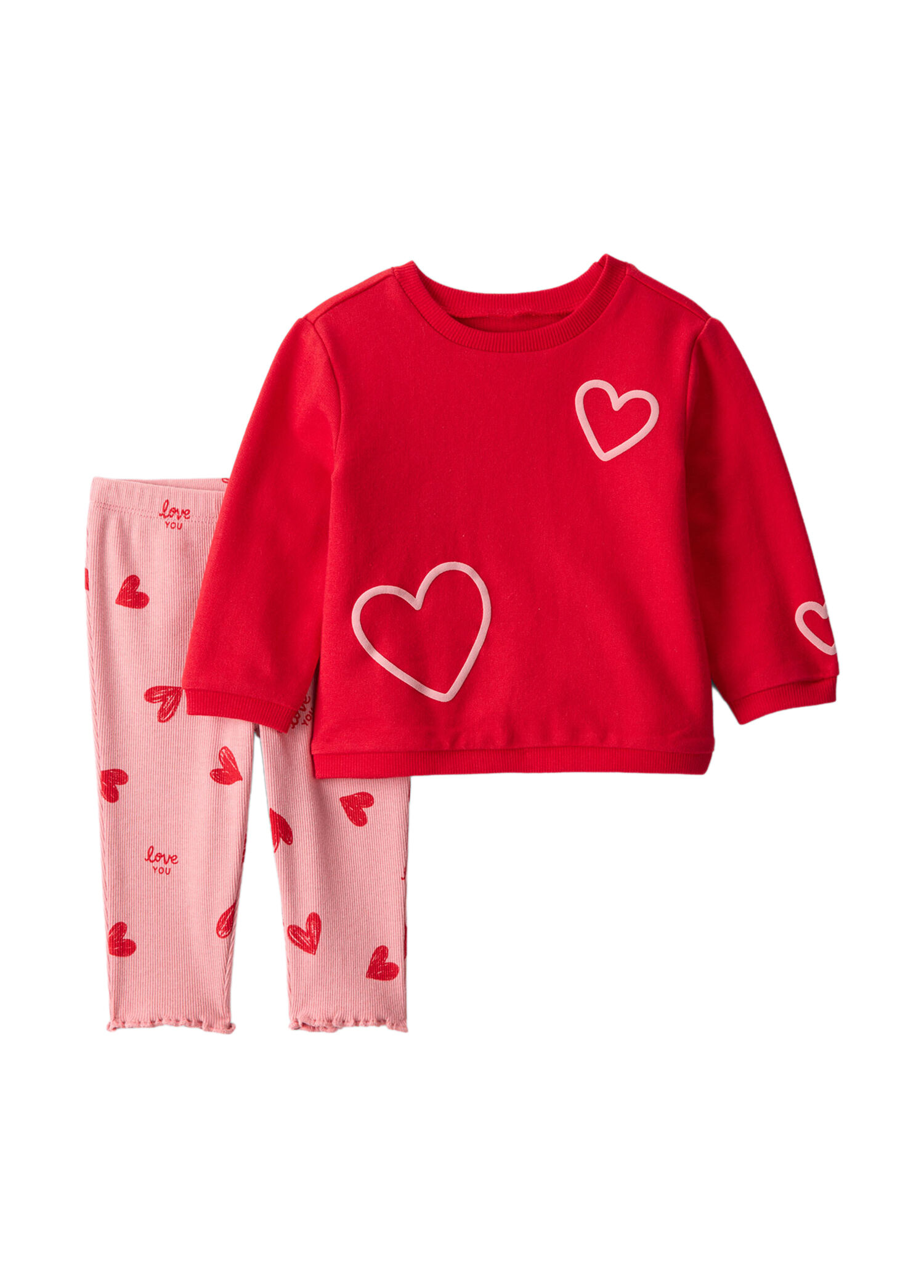 Kırmızı Pamuklu Kalp Desenli Body ve Pantolon Kız Bebek 2'li Set