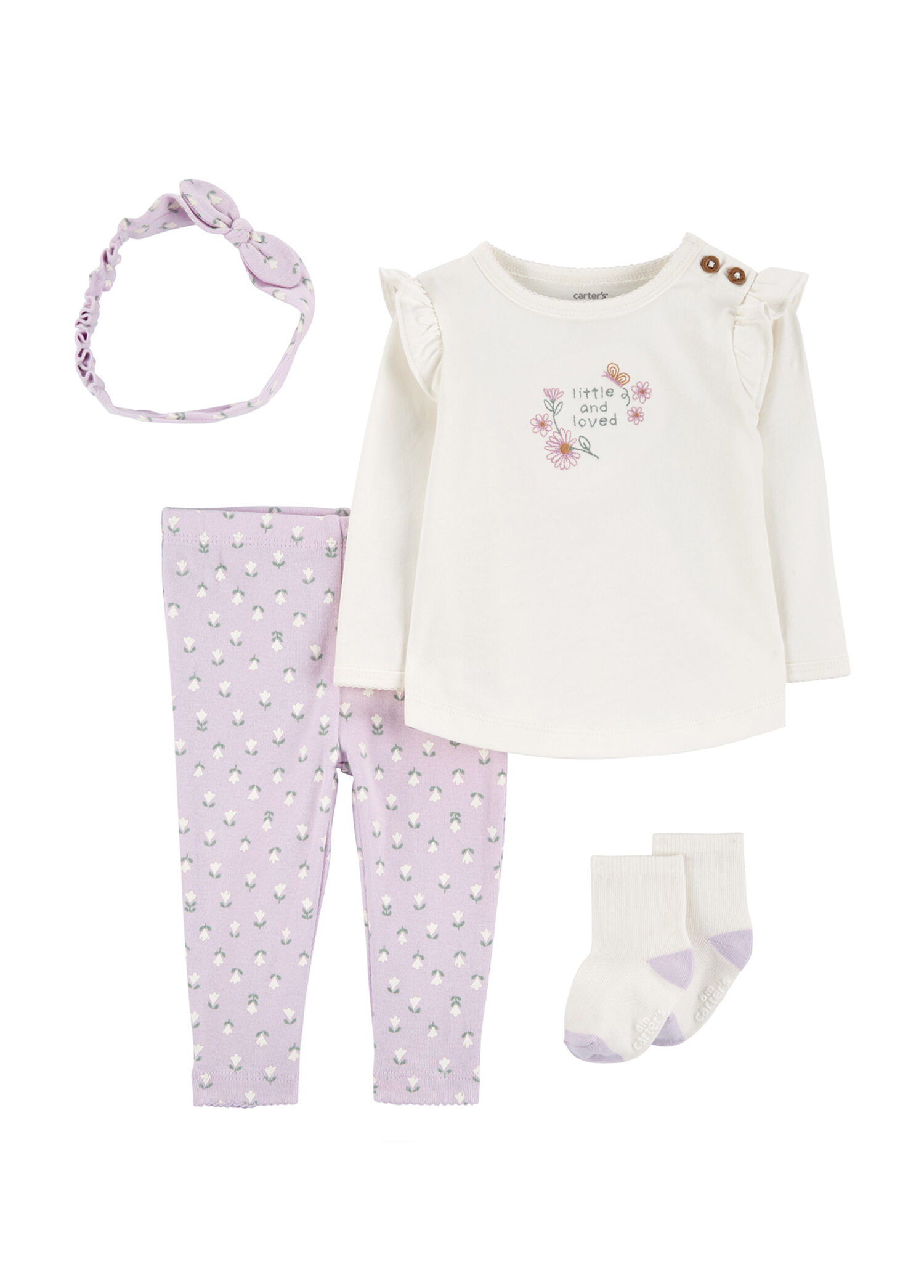 Çiçekli Kız Bebek Alt Üst 4'lü Set
