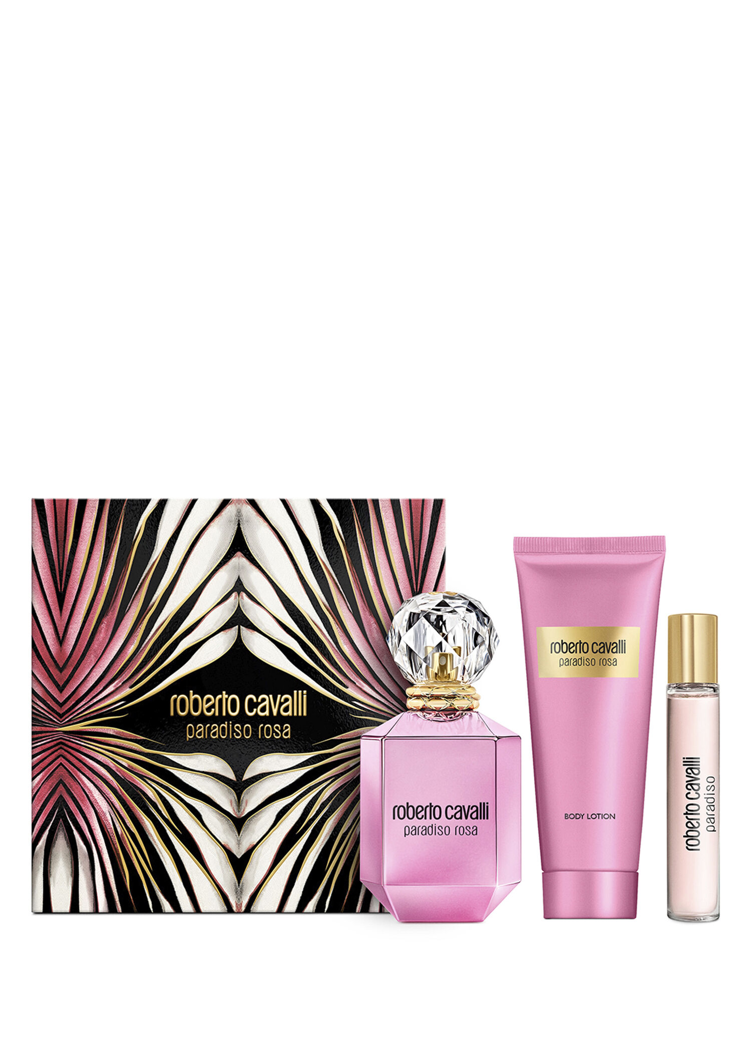 Roberto Cavalli - Paradiso Rosa EDP 75 ml + Seyahat Boy 15 ml + Vücut Losyonu 100 ml Kadın Parfüm Seti - Pembe 